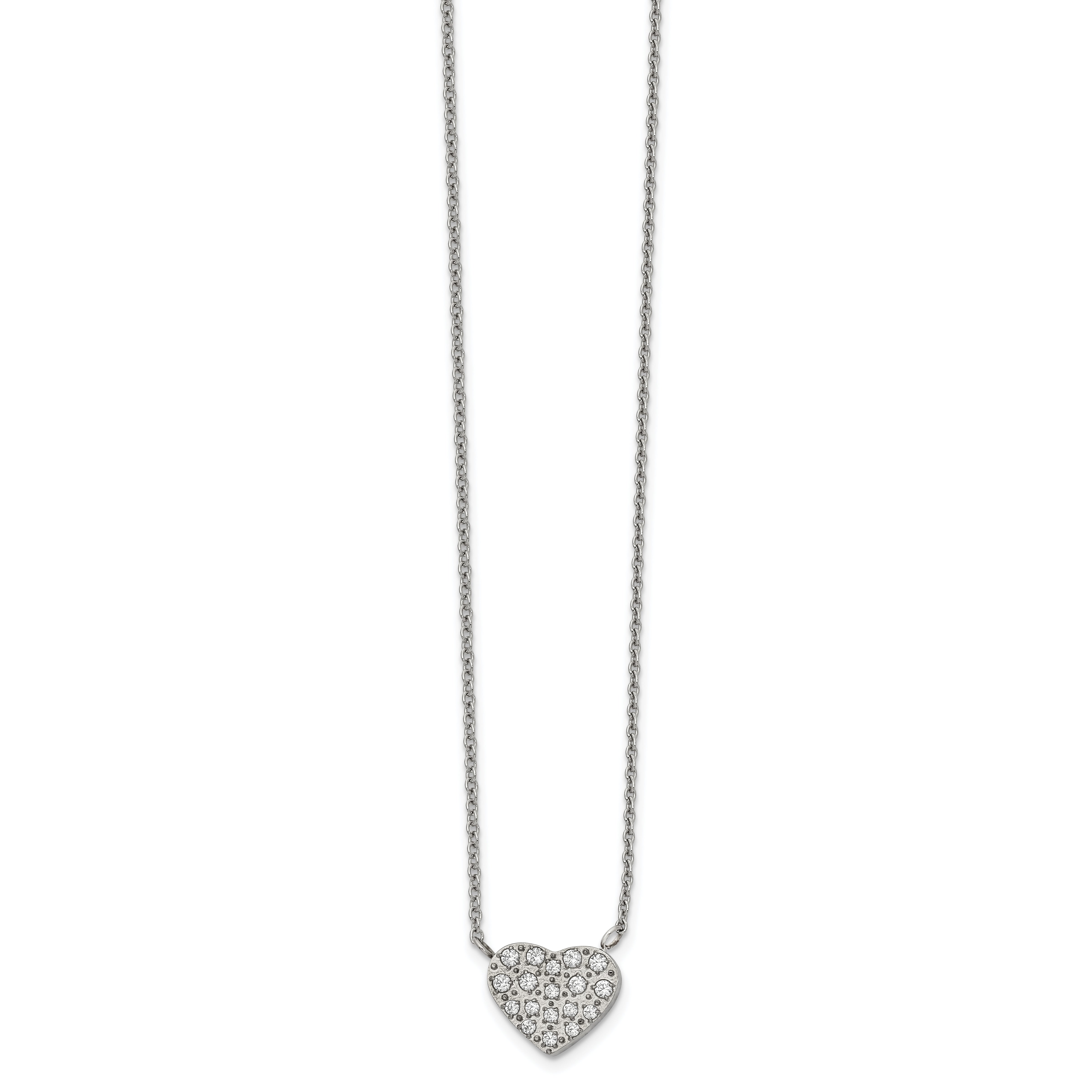 Chisel Stainless Steel Polished CZ Heart on a 17 inch Cable Chain with a 2.5 inch Extension Necklace Main image