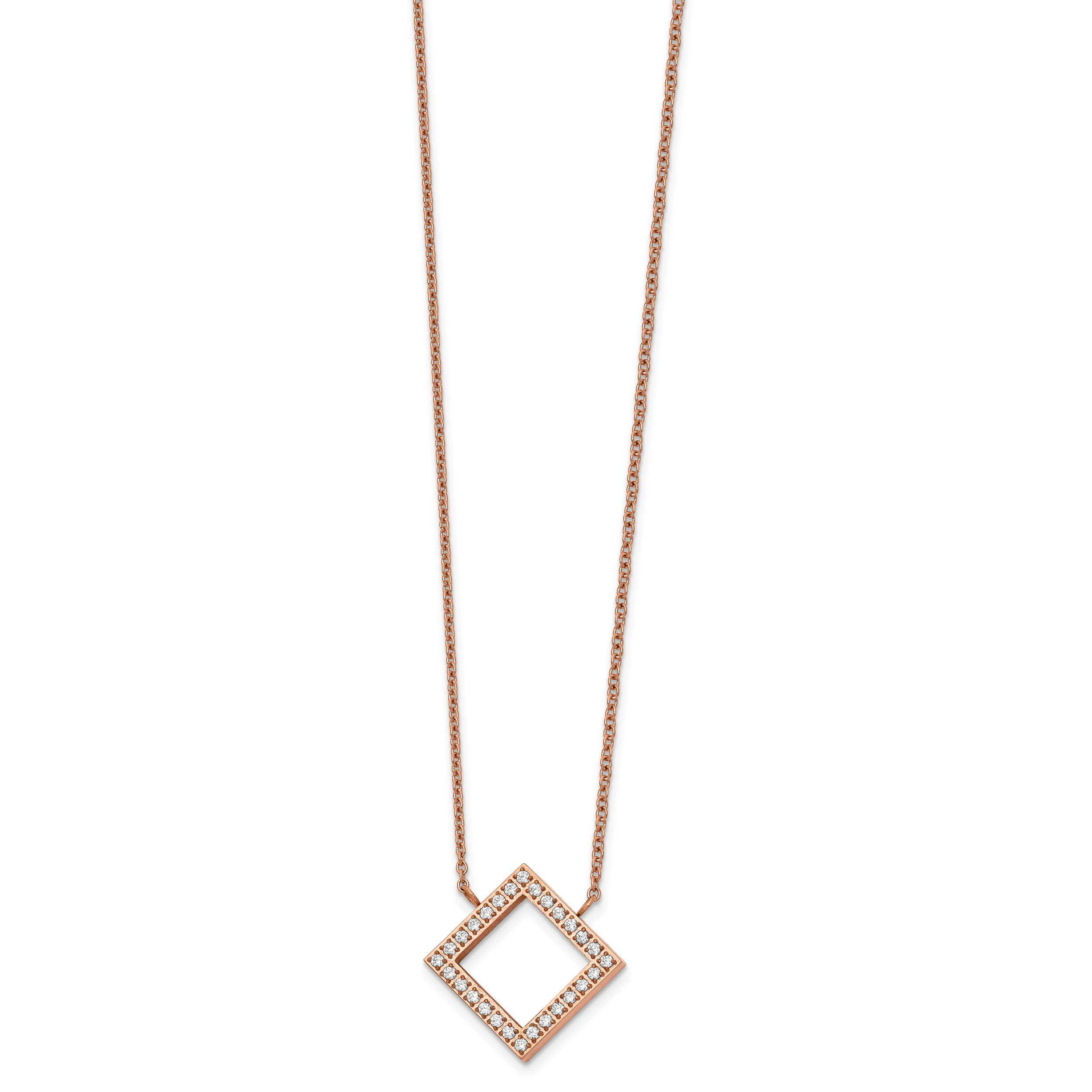 Chisel Stainless Steel Polished Rose IP-plated CZ Pendant on a 17 inch Cable Chain with a 2.5 inch Extension Necklace Main image