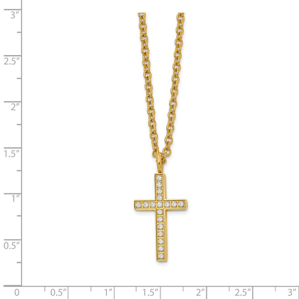 Chisel Stainless Steel Polished Yellow IP-plated CZ Cross Pendant on a 20 inch Cable Chain Necklace