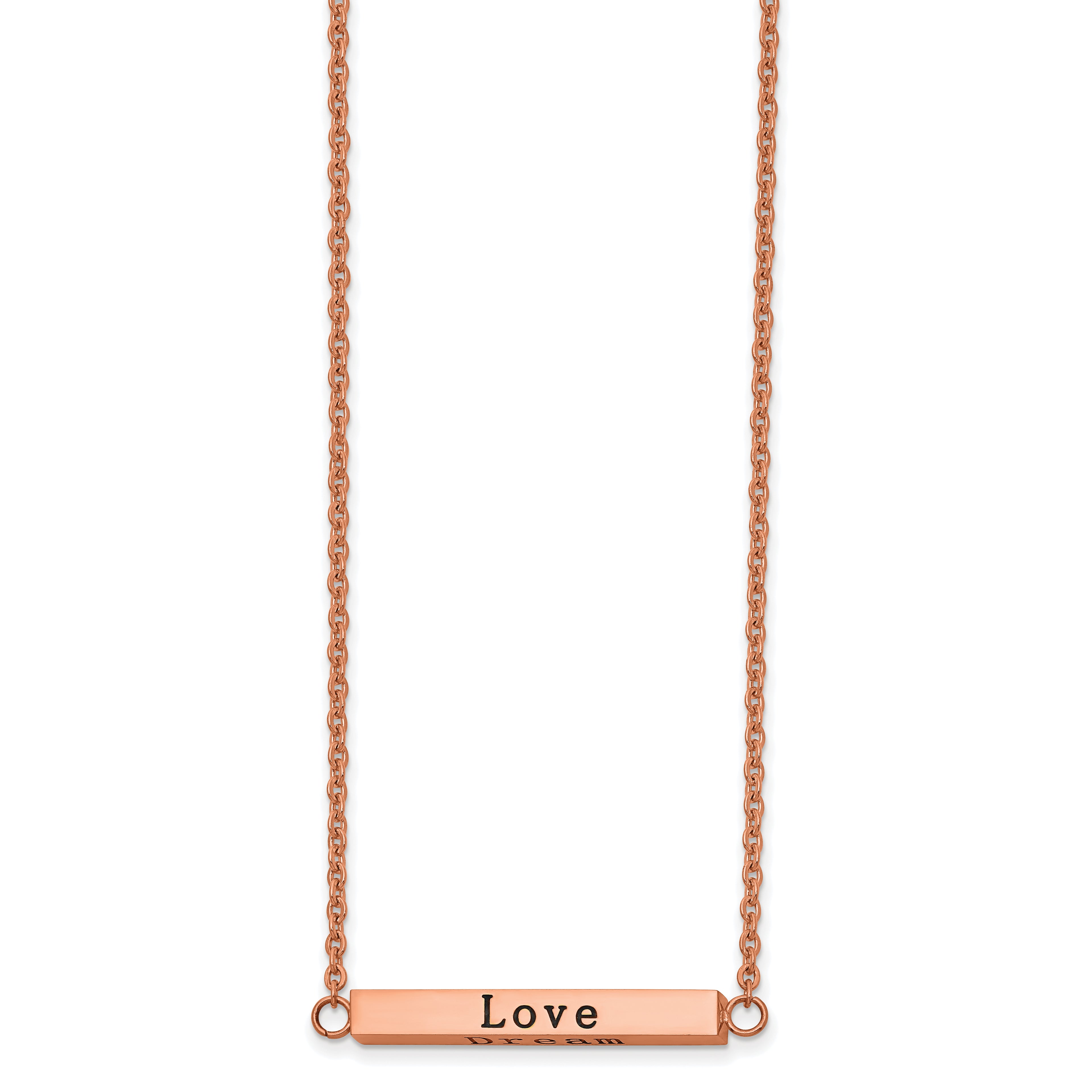 Chisel Stainless Steel Polished Rose IP-plated Enameled CZ ENJOY THE LITTLE THINGS Bar on a 16 inch Cable Chain with a 2 inch Extension Necklace