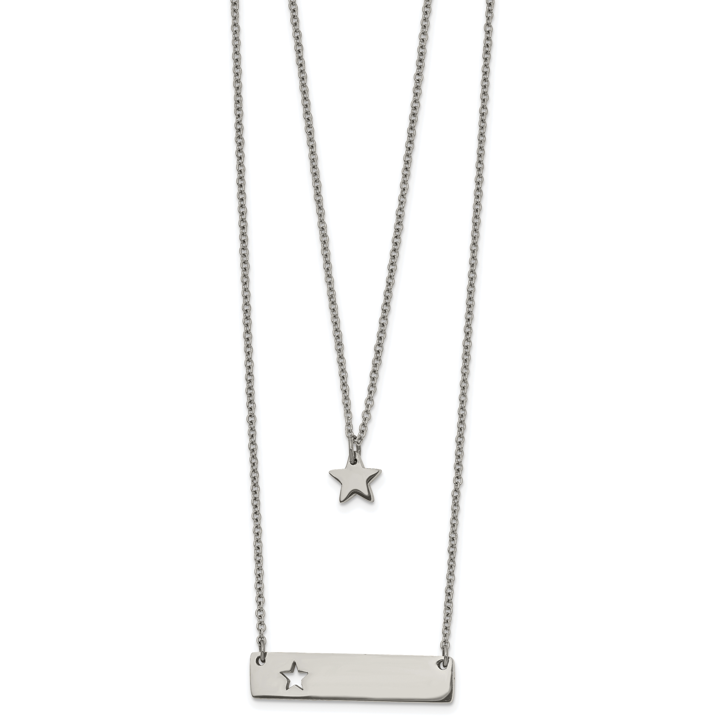 Chisel Stainless Steel Polished Star and Bar Multi Strand 15.5 inch Cable Chain with a 1.5 inch Extension Necklace Main image