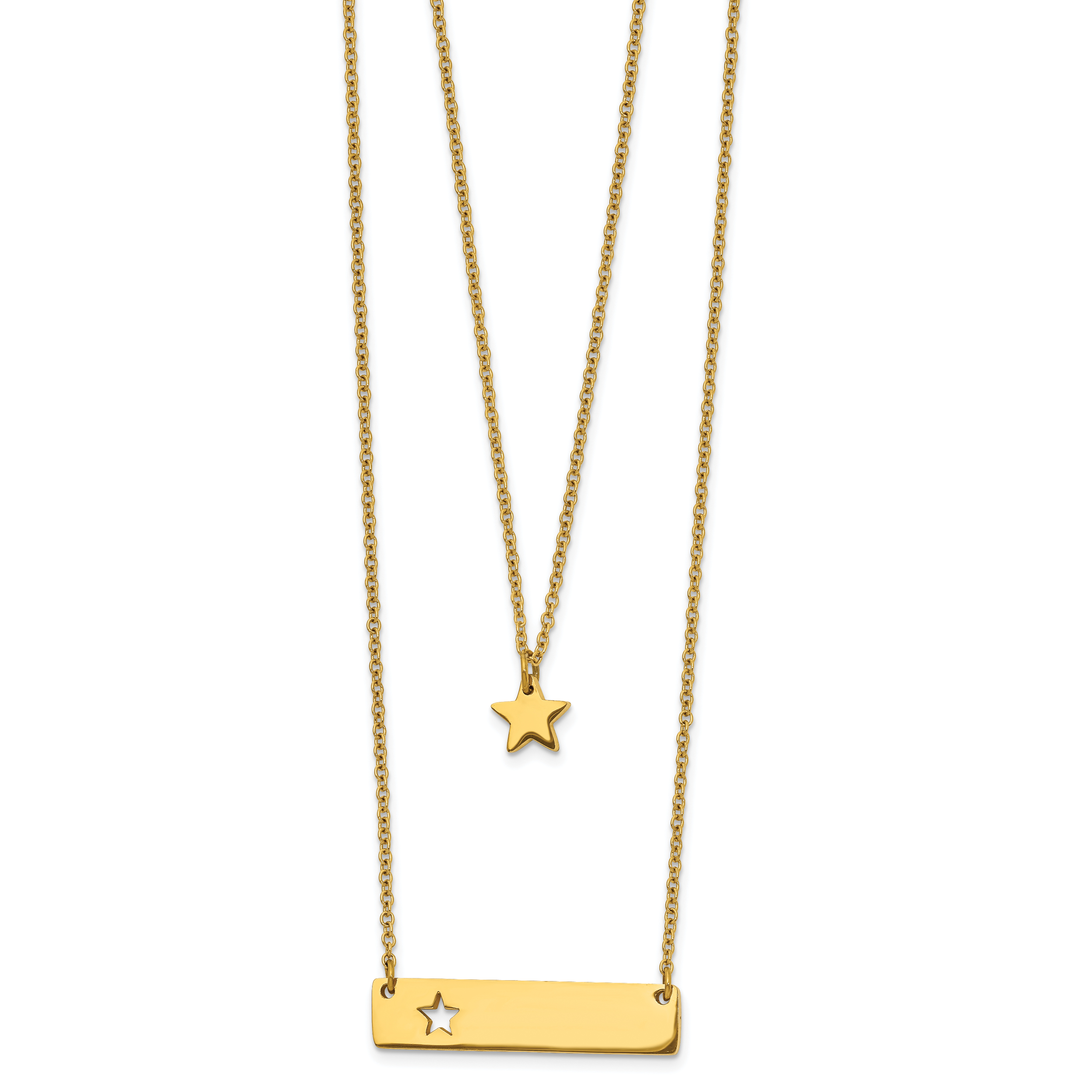 Chisel Stainless Steel Polished Yellow IP-plated Star and Bar Multi Strand 15.5 inch Cable Chain with a 1.5 inch Extension Necklace Main image