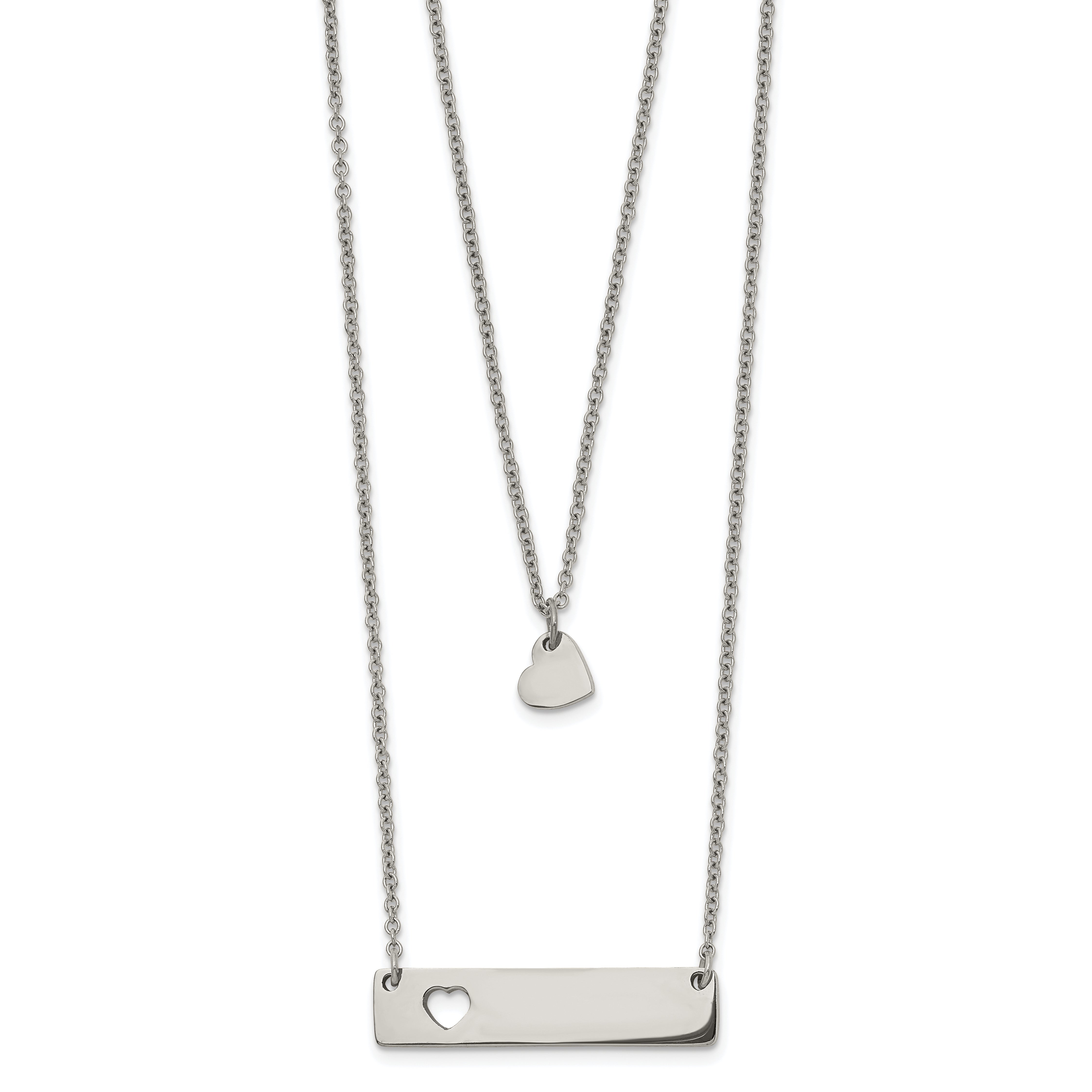 Chisel Stainless Steel Polished Heart and Bar Multi Strand 15.5 inch Cable Chain with a 1.5 inch Extension Necklace Main image