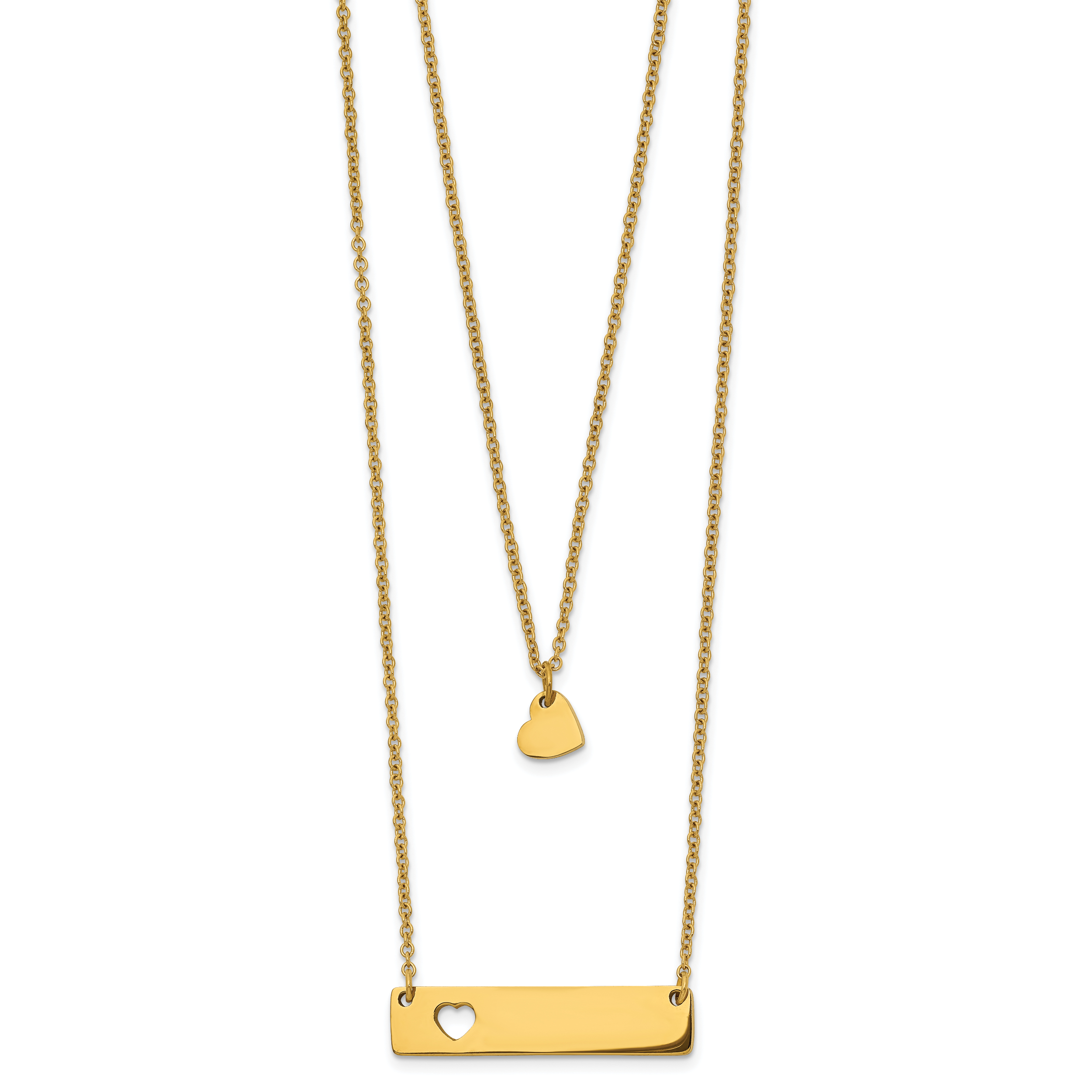Chisel Stainless Steel Polished Yellow IP-plated Heart and Bar Multi Strand 15.5 inch Cable Chain with a 1.5 inch Extension Necklace Main image
