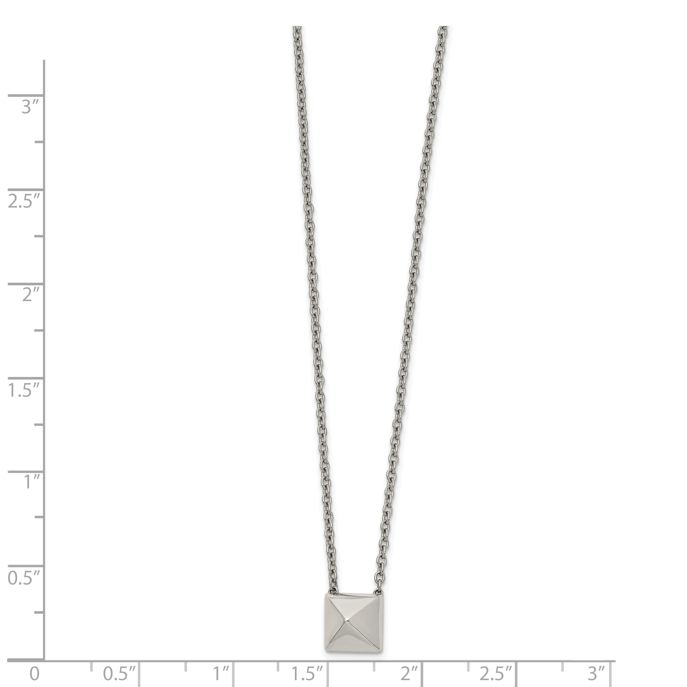 Stainless Steel Polished Pendant Square Stud 16in w/2 in ext  Necklace Secondary image