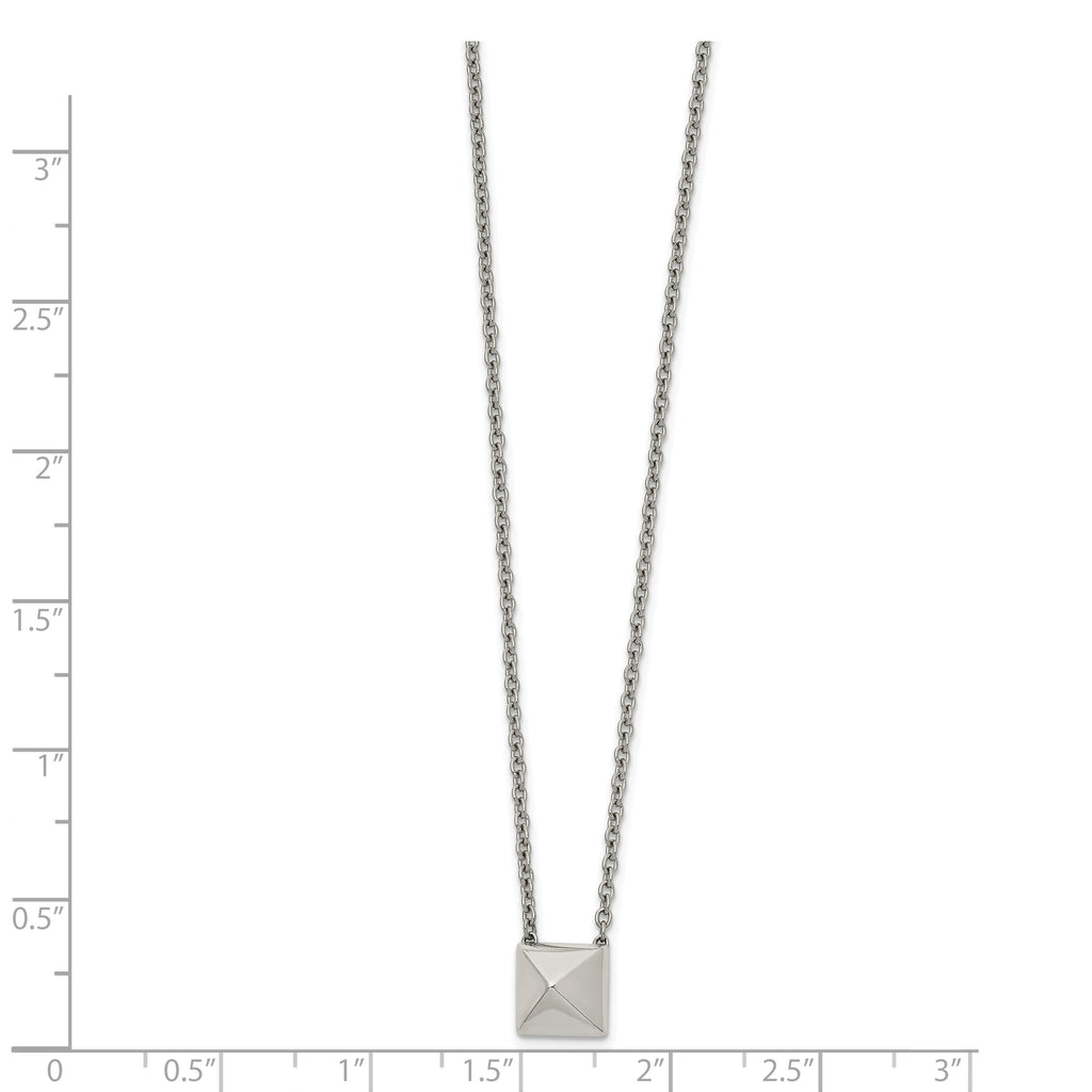 Stainless Steel Polished Pendant Square Stud 16in w/2 in ext  Necklace