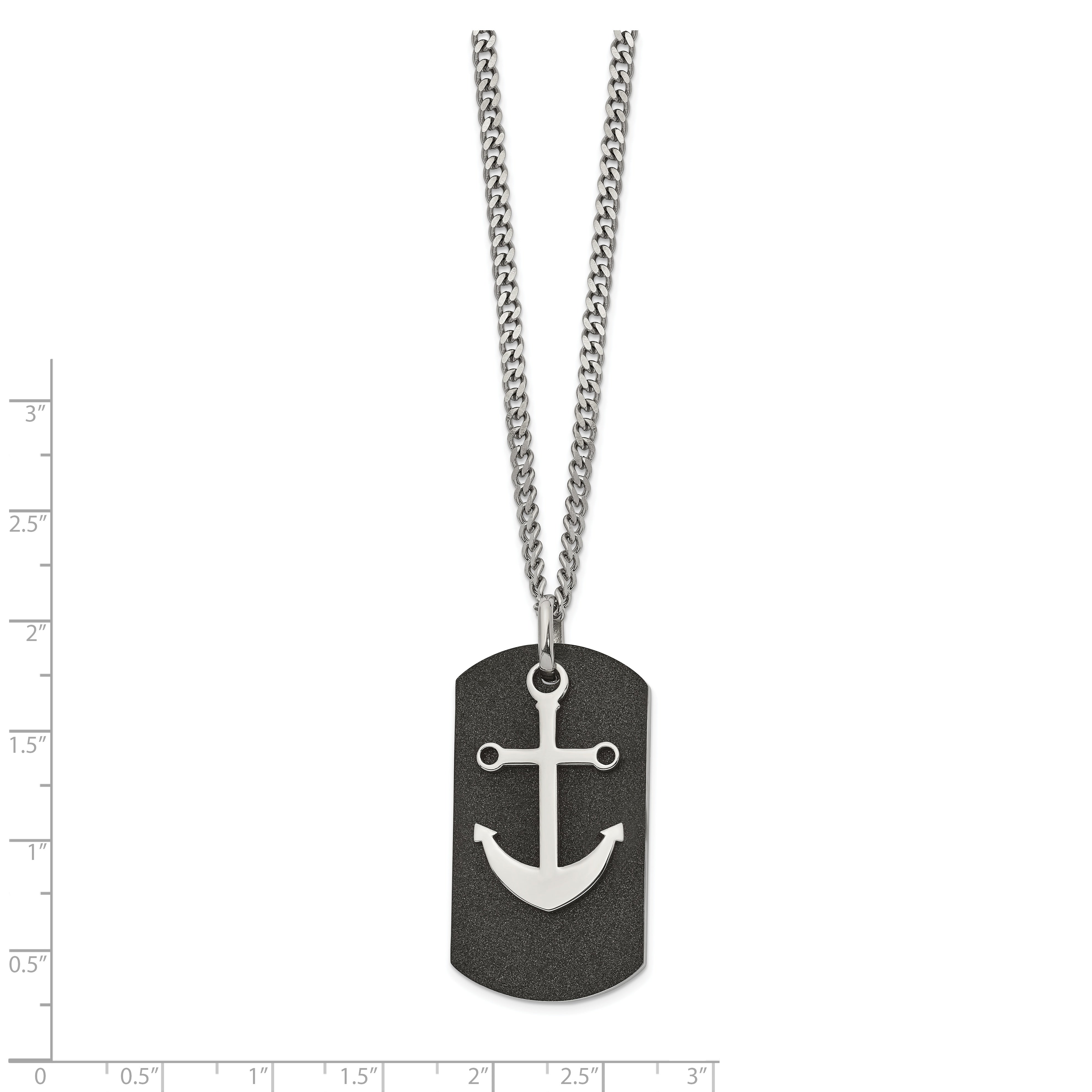 Stainless Steel Polished Black IP-plated Laser cut Anchor 22in Necklace Secondary image