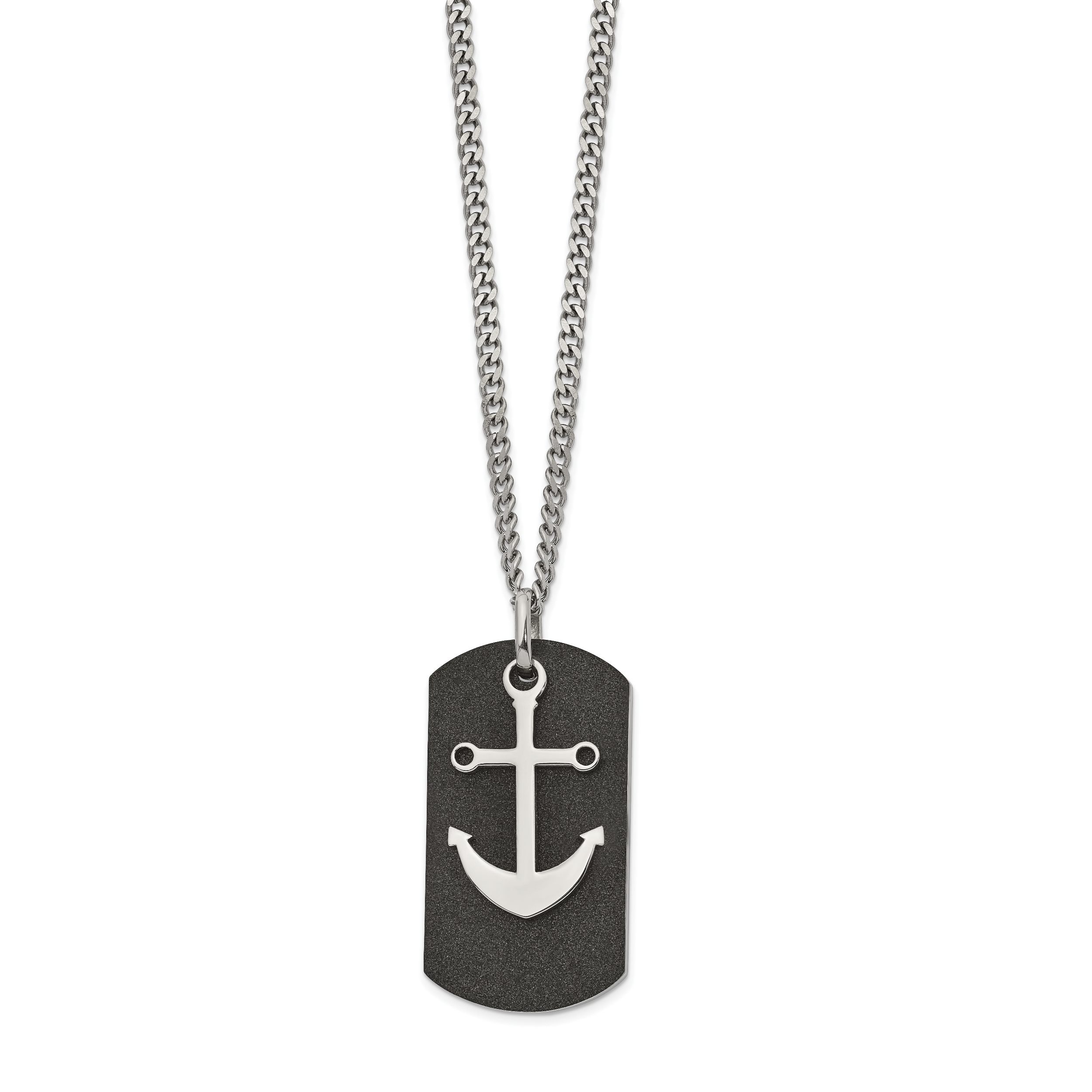 Stainless Steel Polished Black IP-plated Laser cut Anchor 22in Necklace Main image
