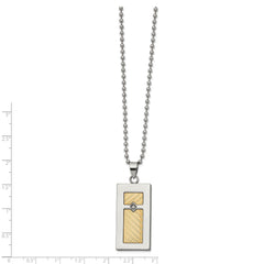 Chisel Stainless Steel Polished with 18k Gold Accent .025 carat Diamond Pendant on a 24 inch Ball Chain Necklace