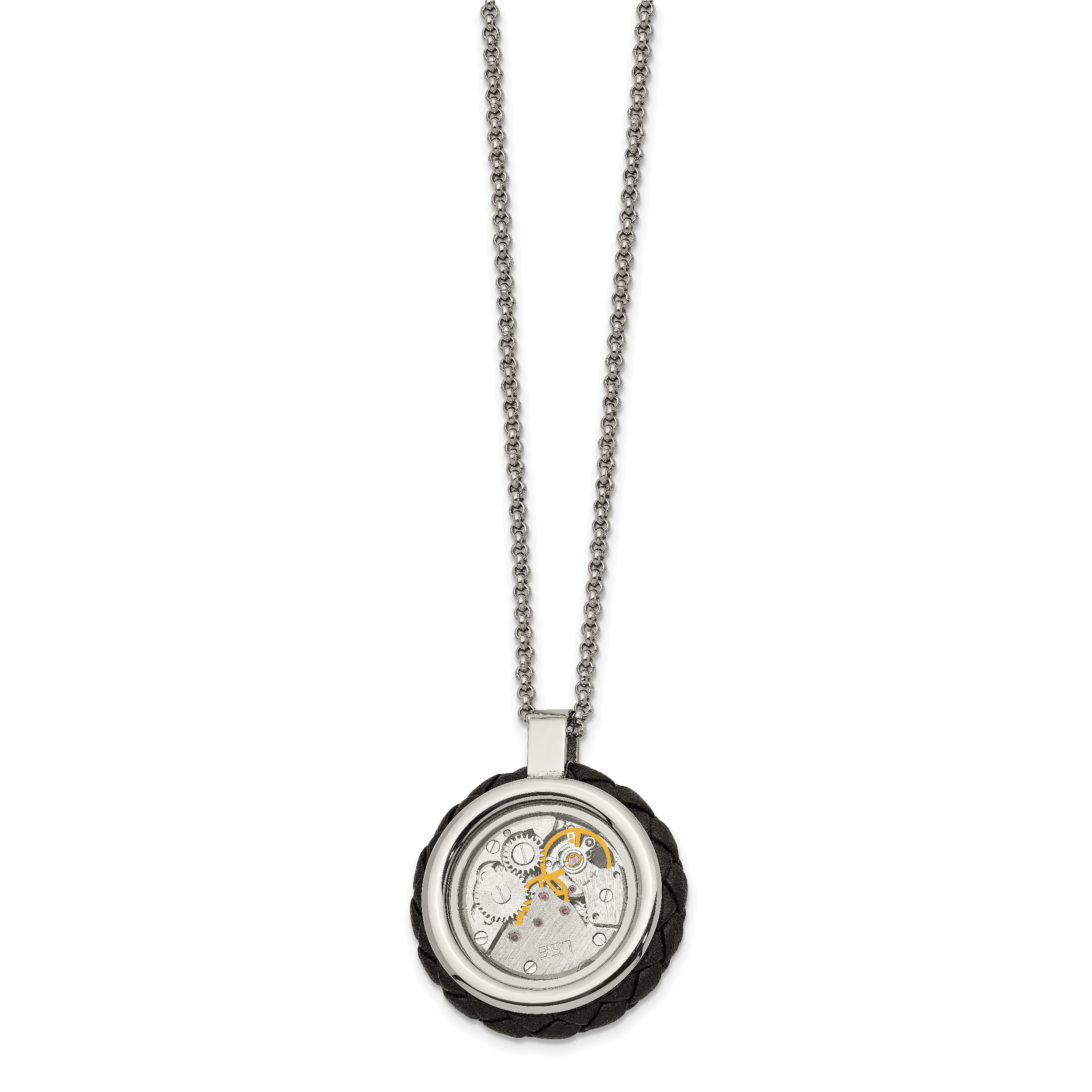 Chisel Stainless Steel Brushed and Polished Yellow IP-plated with CZ and Leather Edge Pendant on a 22 inch Cable Chain Necklace Main image