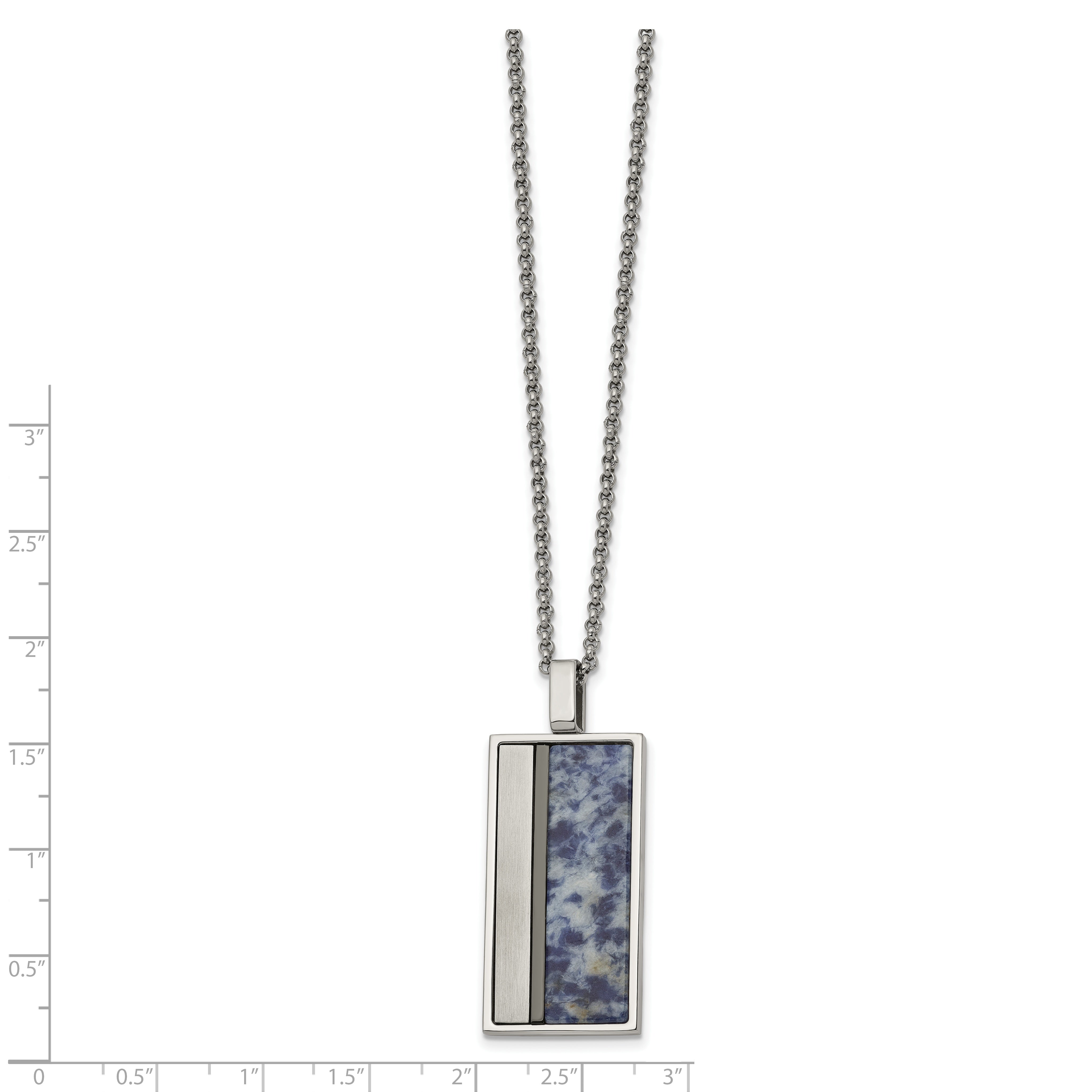 Chisel Stainless Steel Brushed and Polished Black IP-plated with Blue Spot Stone on a 22 inch Rolo Chain Necklace