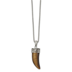 Chisel Stainless Steel Polished Tiger's Eye Horn Pendant on a 24 inch Box Chain Necklace