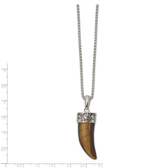 Chisel Stainless Steel Polished Tiger's Eye Horn Pendant on a 24 inch Box Chain Necklace