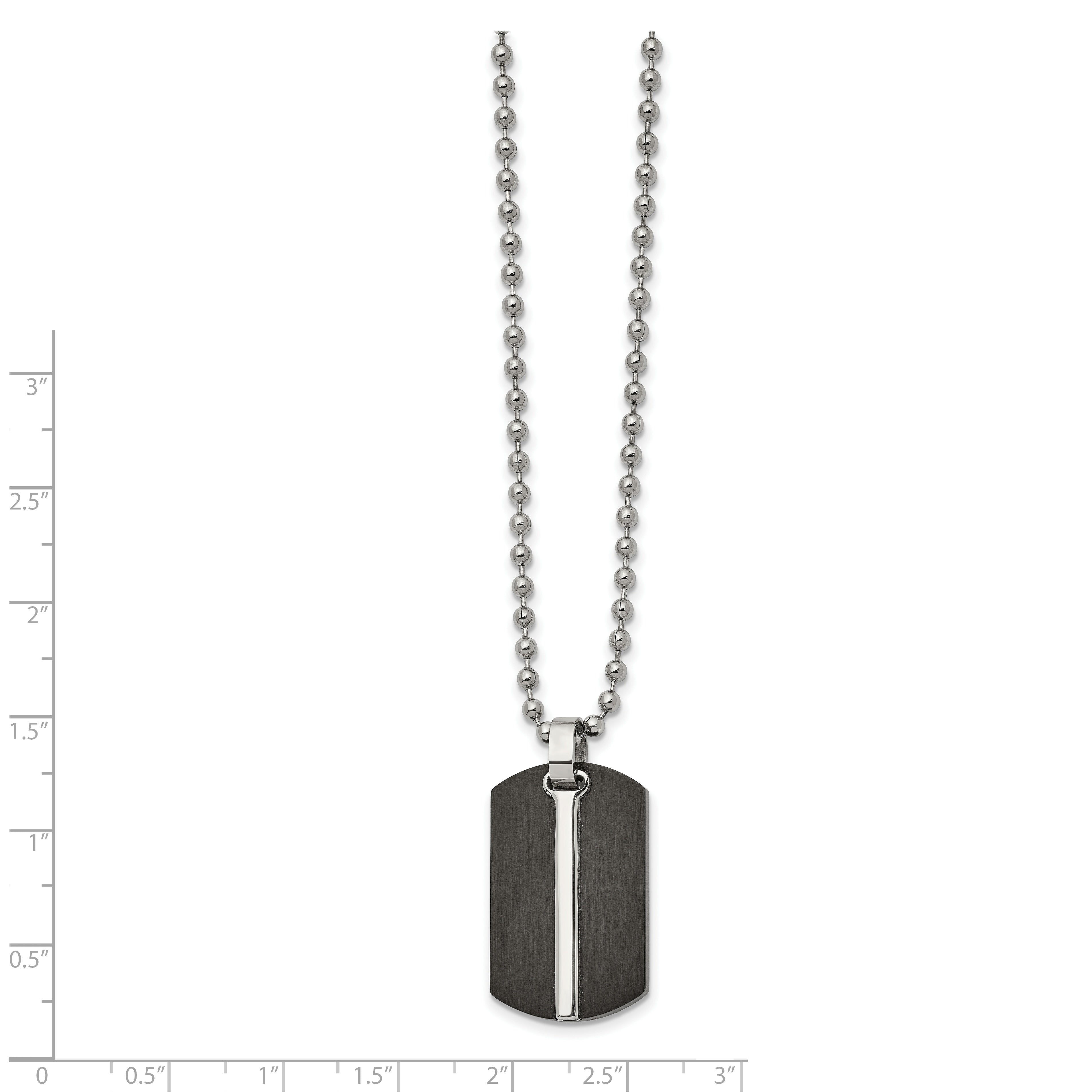 Chisel Stainless Steel Brushed and Polished Black IP-plated Dog Tag on a 24 inch Ball Chain Necklace
