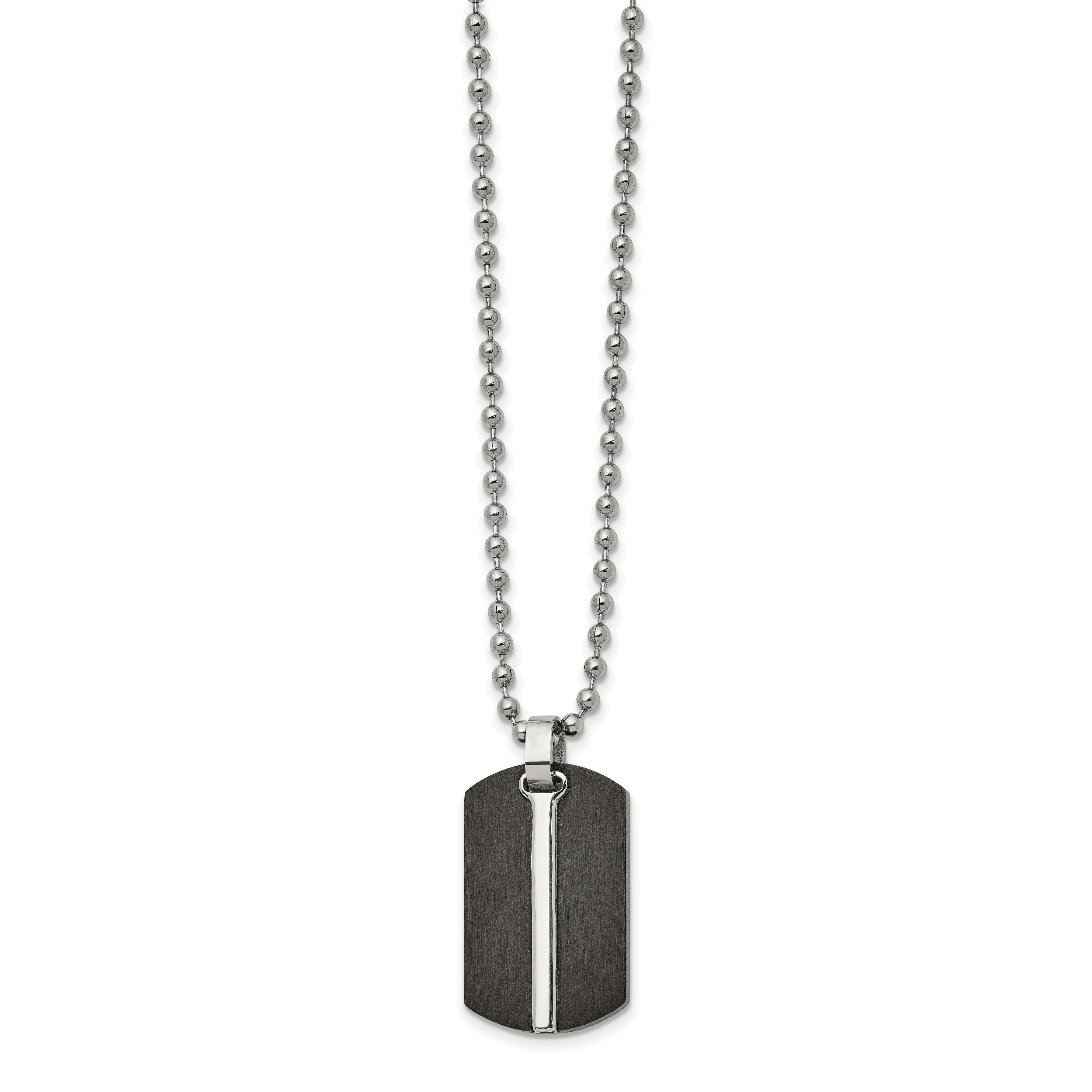 Chisel Stainless Steel Brushed and Polished Black IP-plated Dog Tag on a 24 inch Ball Chain Necklace Main image