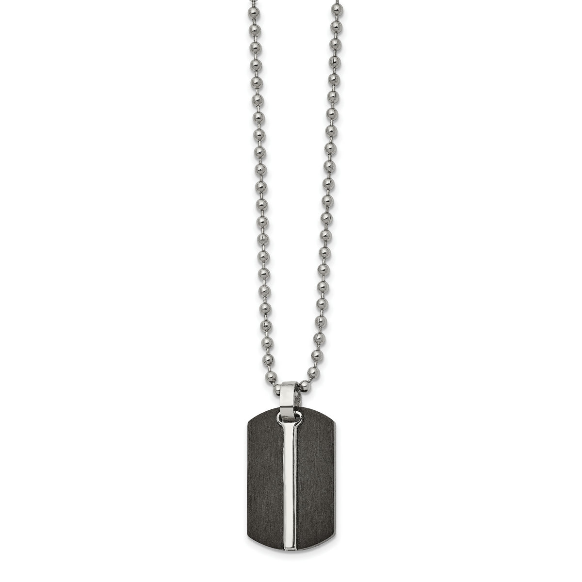Chisel Stainless Steel Brushed and Polished Black IP-plated Dog Tag on a 24 inch Ball Chain Necklace