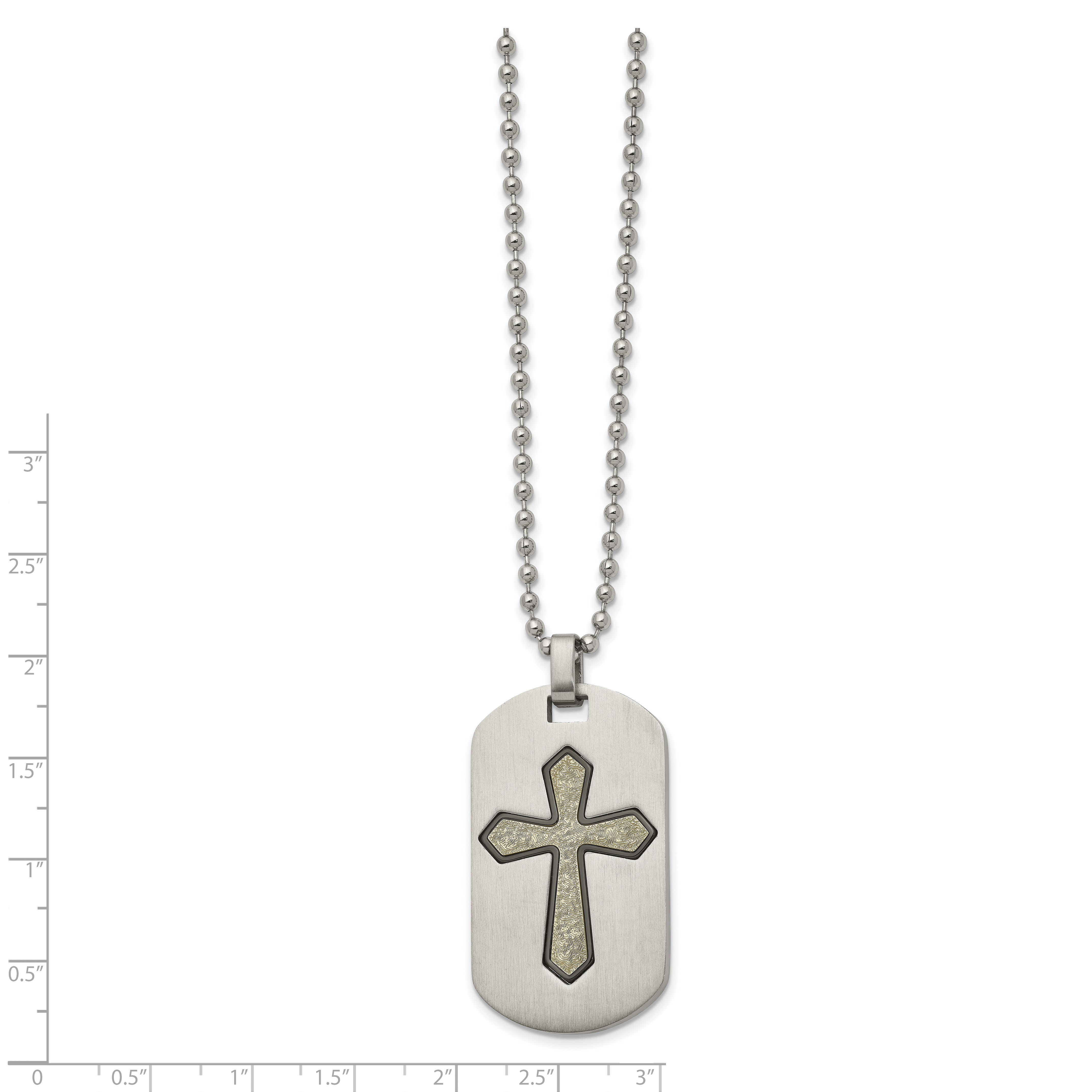 Stainless Steel Brushed & Textured Black/Yellow IP Cross Dog Tag 22in Neckl