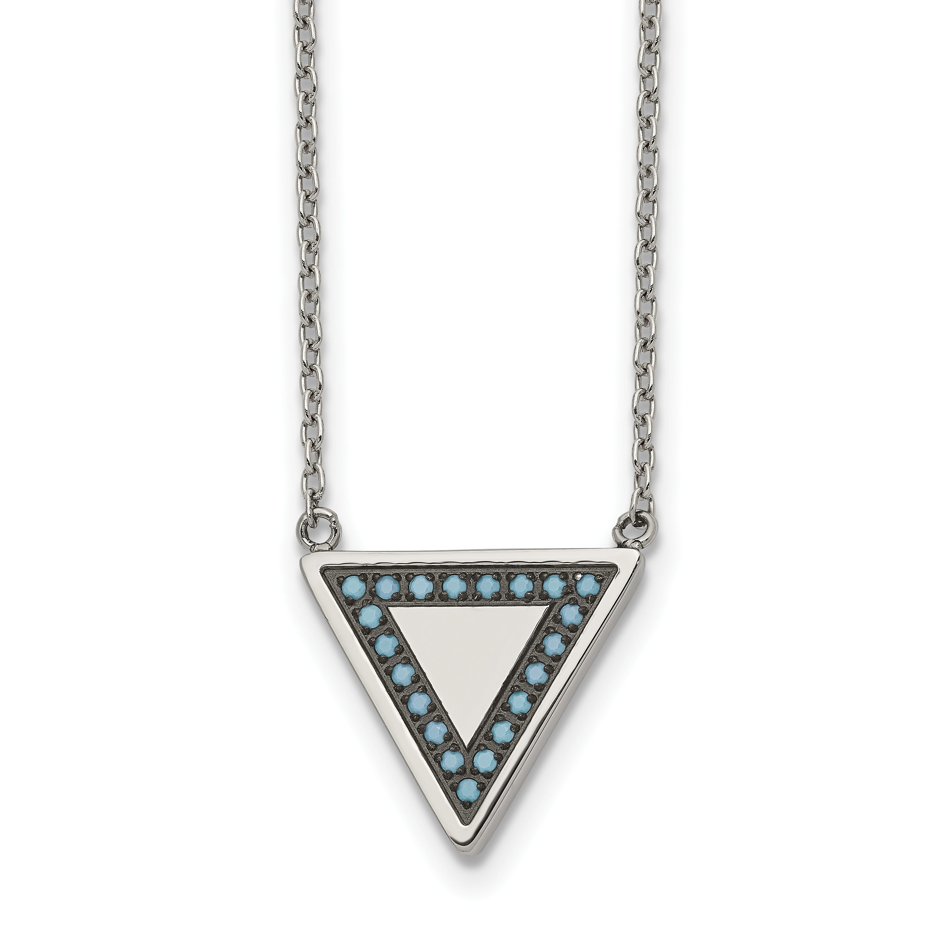 Chisel Stainless Steel Polished with Reconstructed Turquoise Triangle on a 17.75 inch Cable Chain with a 2 inch Extension Necklace Main image