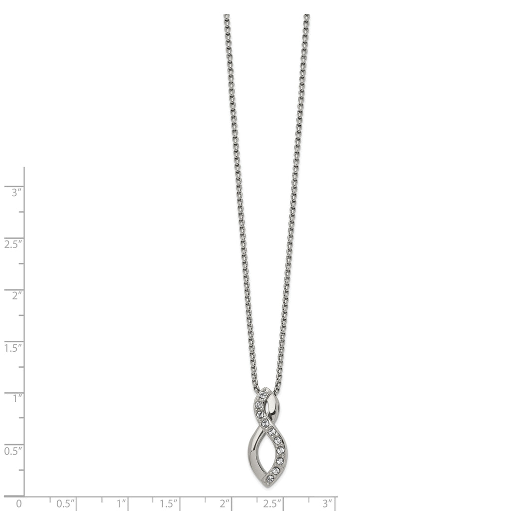 Chisel Stainless Steel Polished with Crystals from Crystal Infinity Symbol on a 16 inch Box Chain Necklace