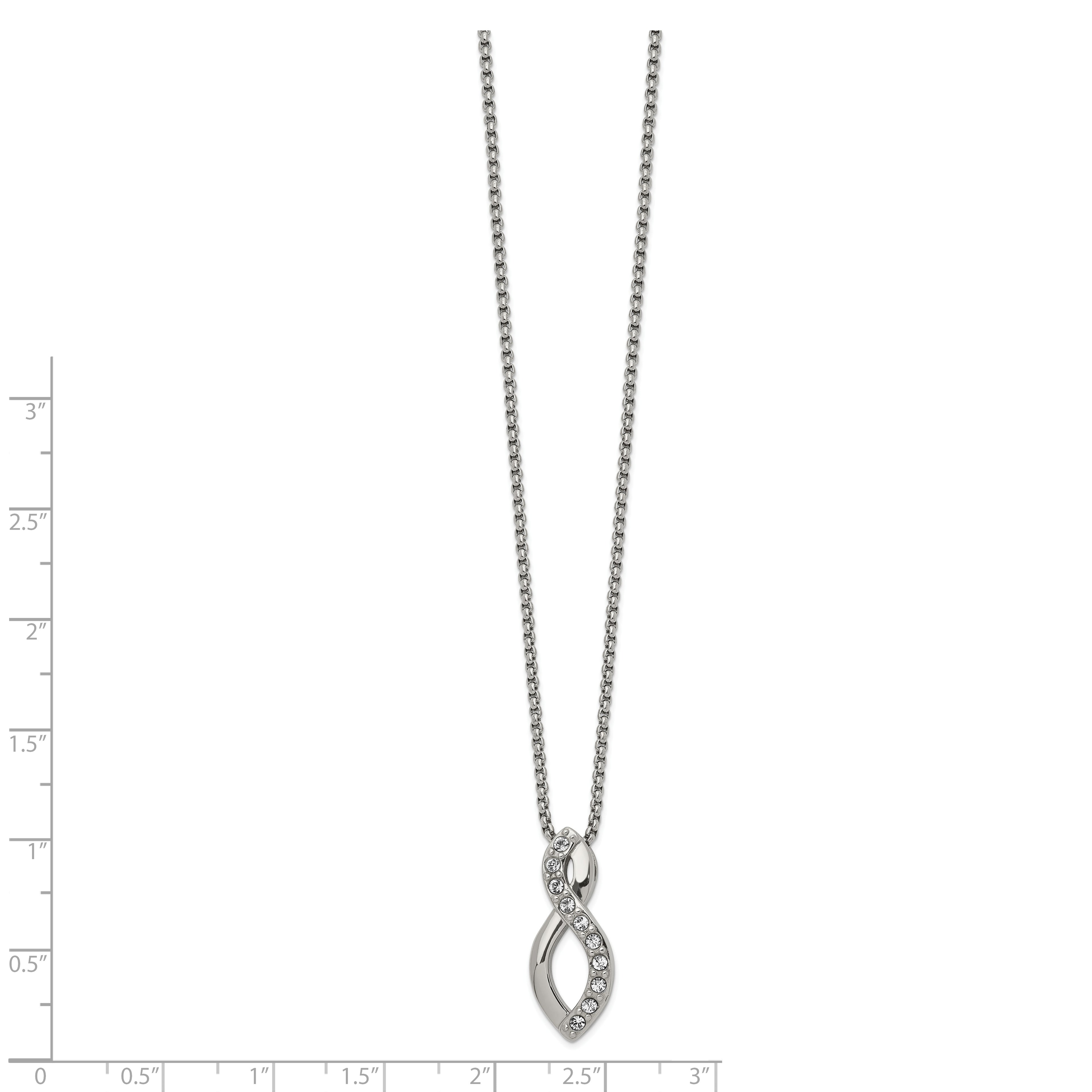 Chisel Stainless Steel Polished with Crystals from Crystal Infinity Symbol on a 16 inch Box Chain Necklace
