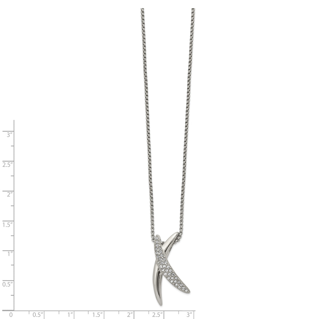 Stainless Steel Polished with Crystals X 16 inch Necklace