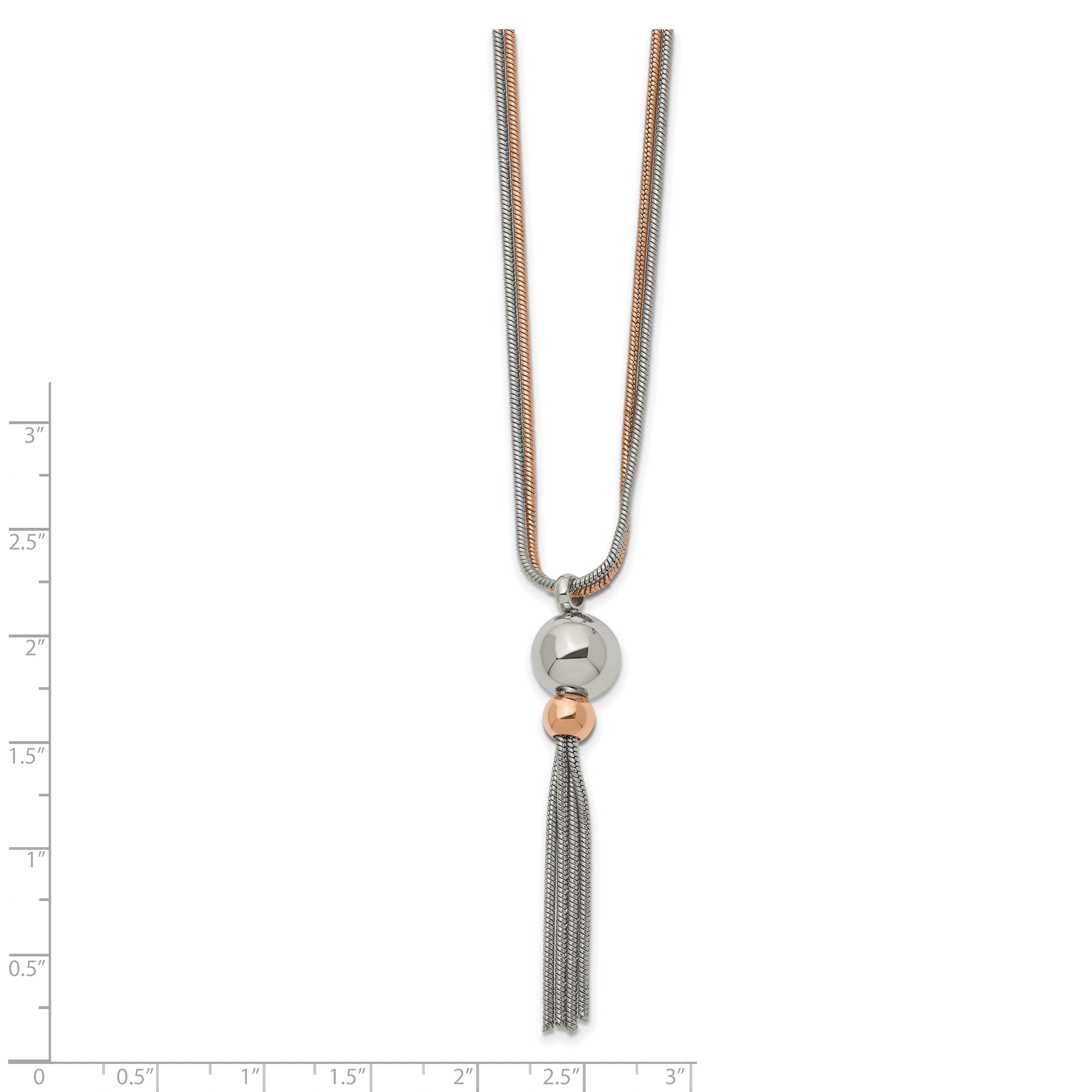 Stainless Steel Polished Rose IP-plated 2-Strand 18.5 inch Tassel Necklace