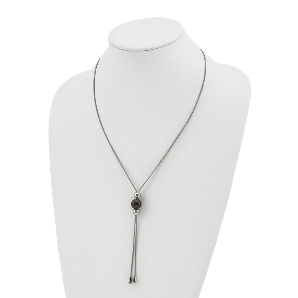 Chisel Stainless Steel Polished Black IP-plated Bead Tassel Adjustable to 26 inch Snake Chain Necklace