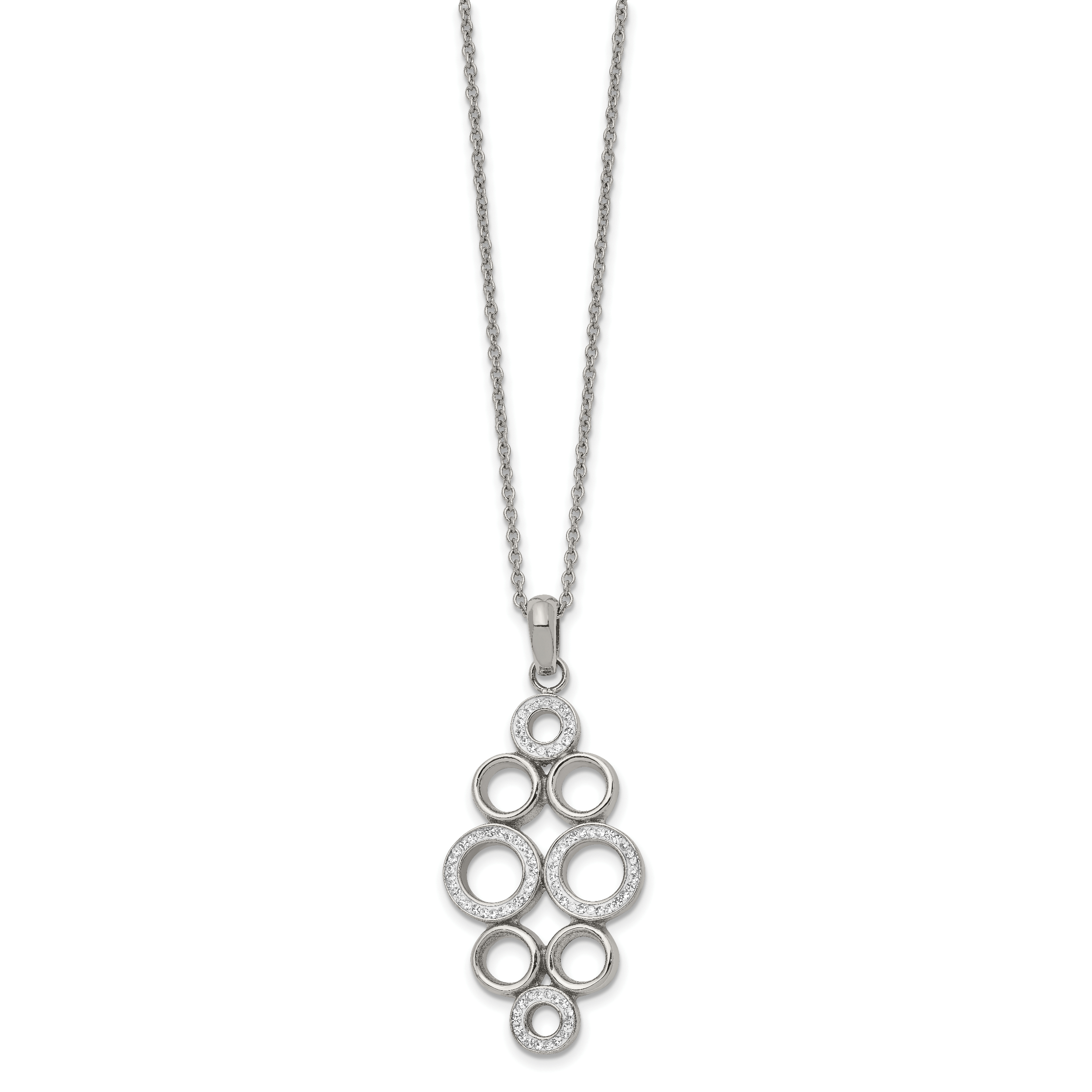 Chisel Stainless Steel Polished Preciosa Crystal Circles Pendant on a 16 inch Cable Chain with a 2 inch Extension Necklace