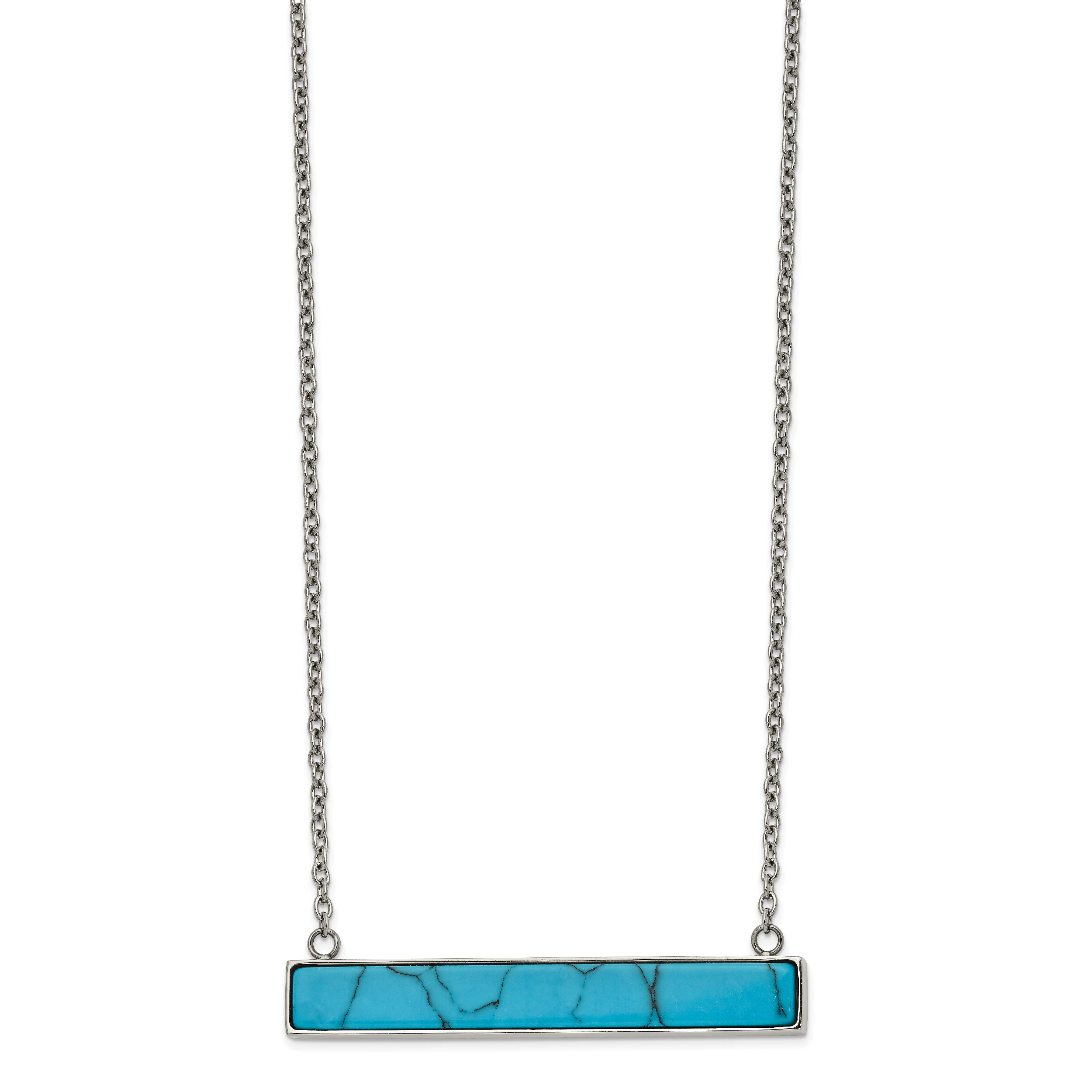 Chisel Stainless Steel Polished Reconstructed Howlite Bar on a 17.75 inch Cable Chain with a 1.75 inch Extension Necklace Main image
