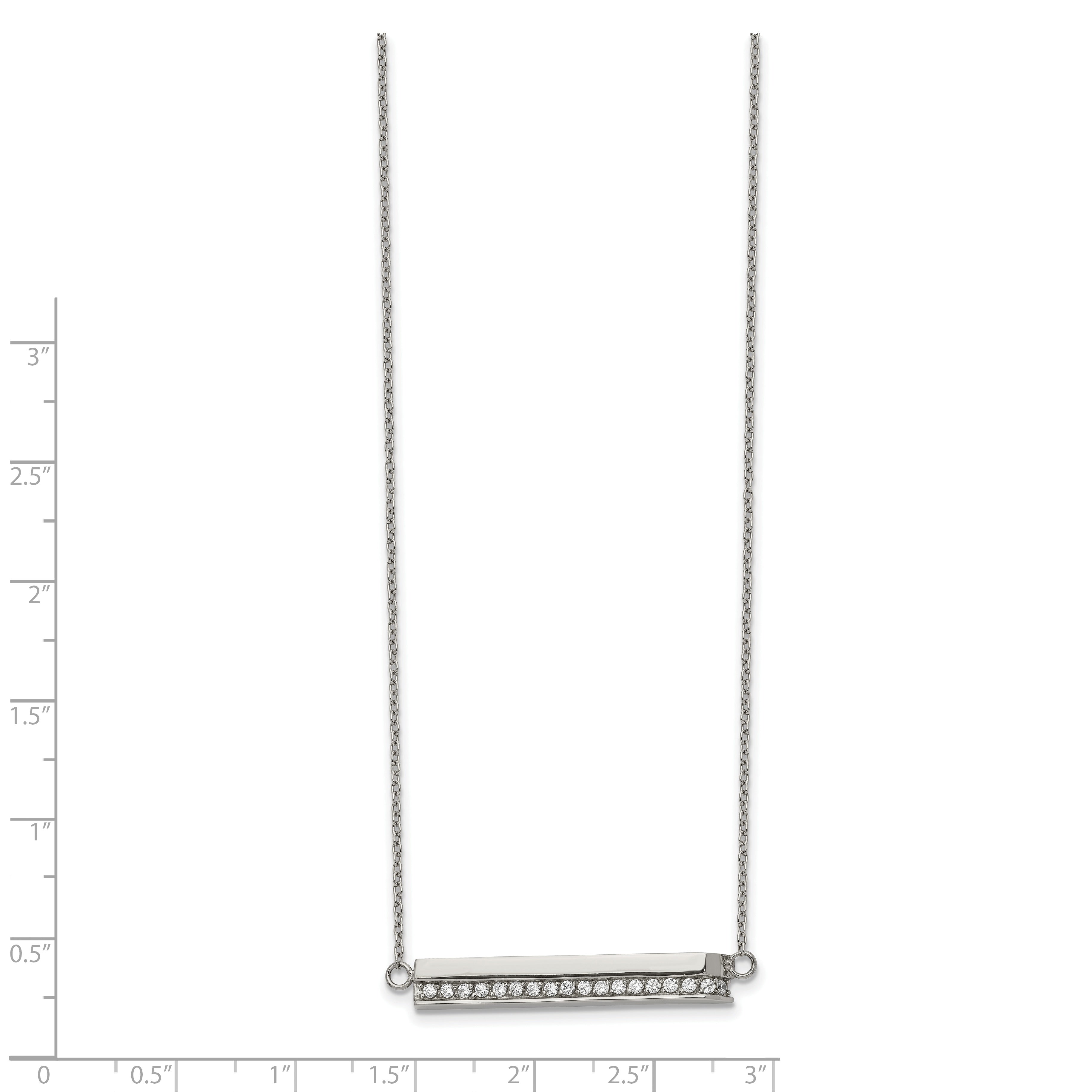 Chisel Stainless Steel Polished with CZ Bar on a 18 inch Cable Chain with a 1 inch Extension Necklace Secondary image