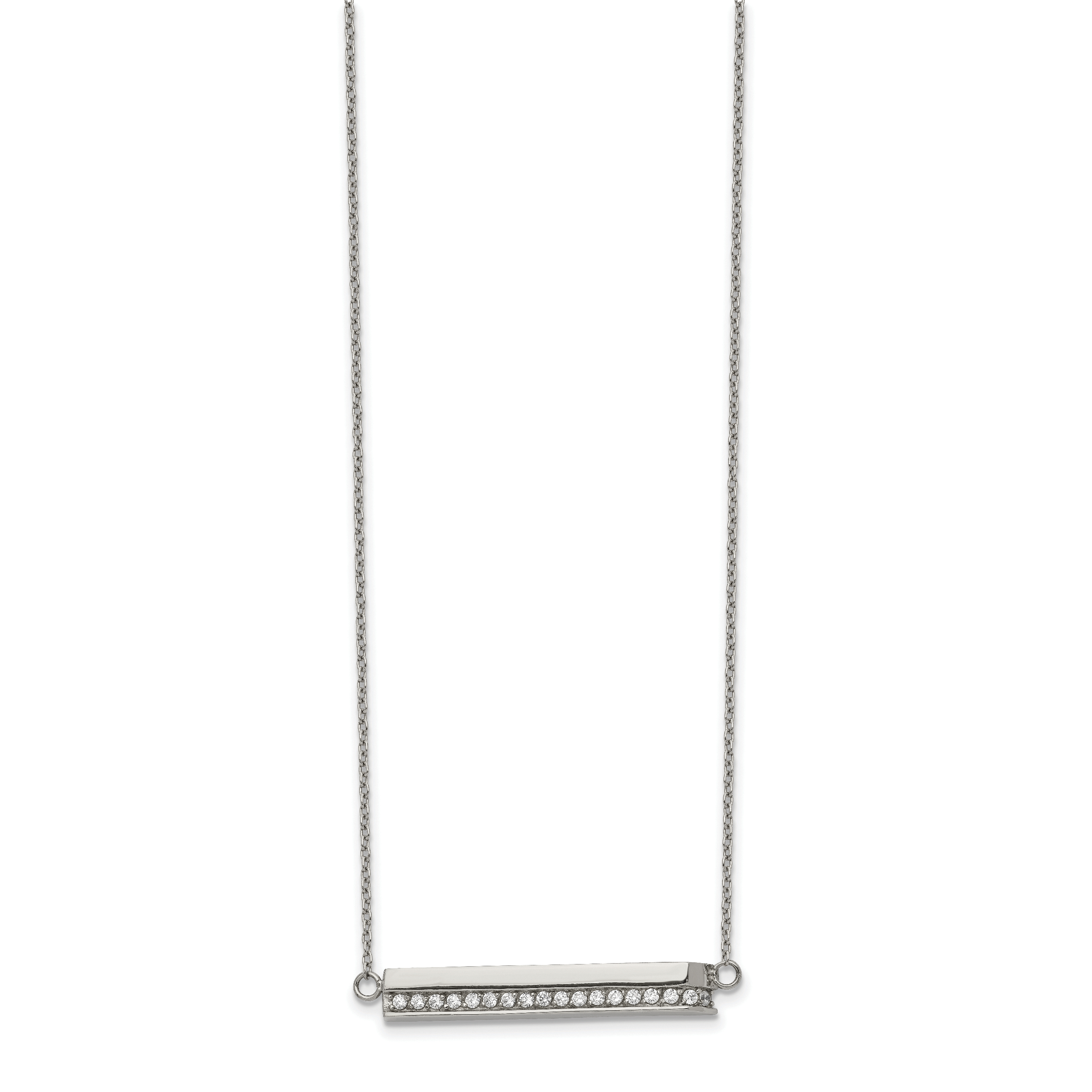 Chisel Stainless Steel Polished with CZ Bar on a 18 inch Cable Chain with a 1 inch Extension Necklace Main image