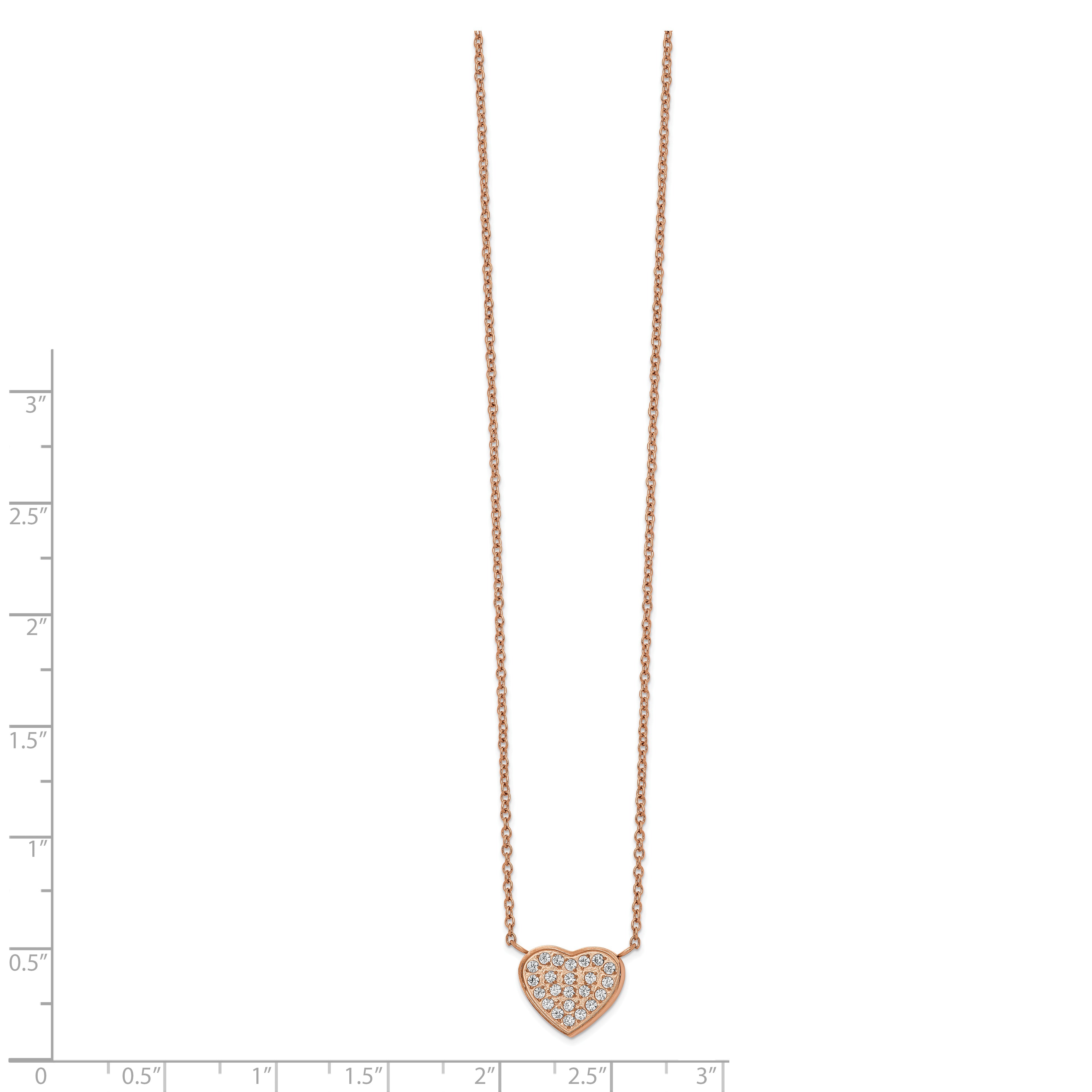 Chisel Stainless Steel Polished Rose IP-plated CZ Heart on a 17.25 inch Cable Chain with a 1 inch Extension Necklace Secondary image