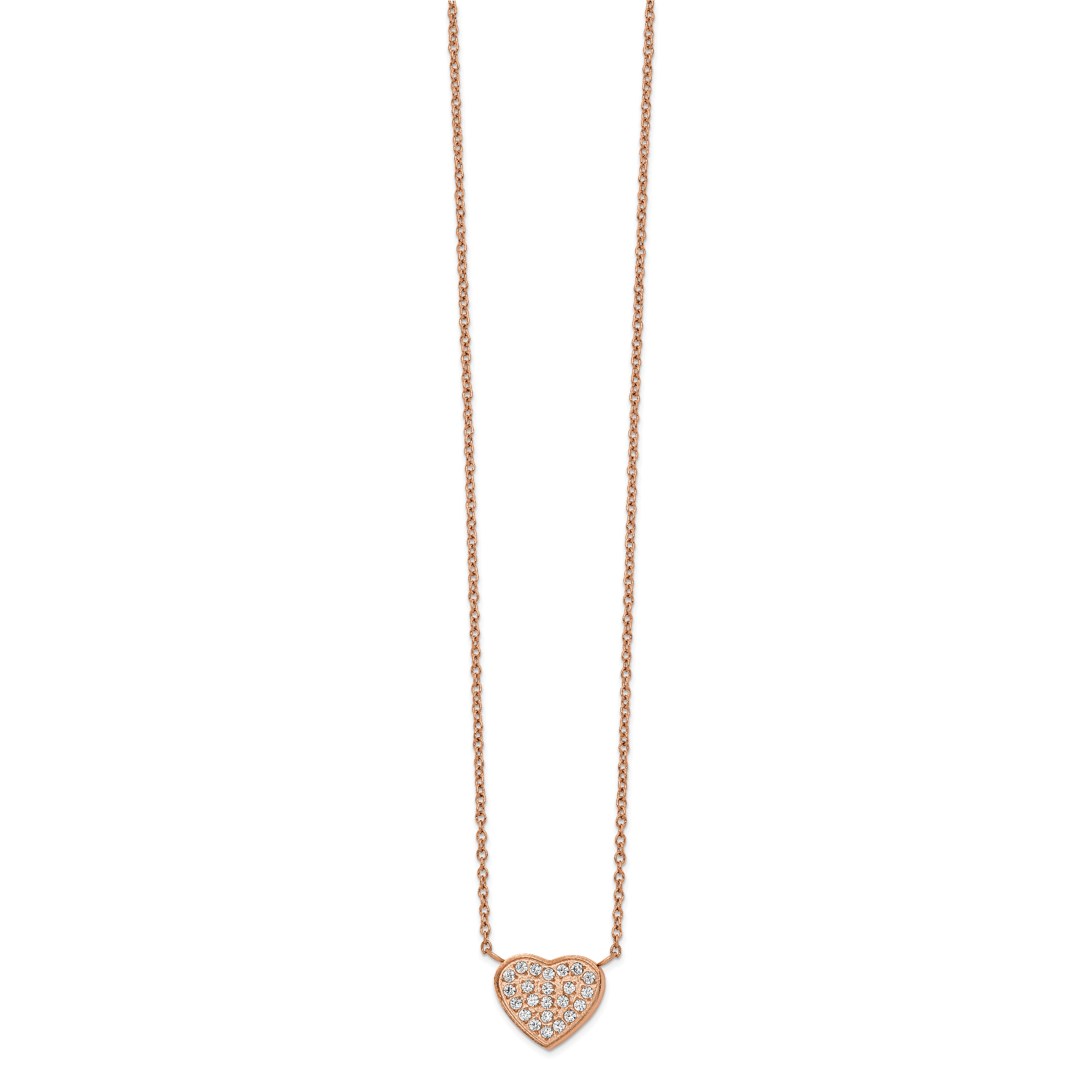 Chisel Stainless Steel Polished Rose IP-plated CZ Heart on a 17.25 inch Cable Chain with a 1 inch Extension Necklace Main image