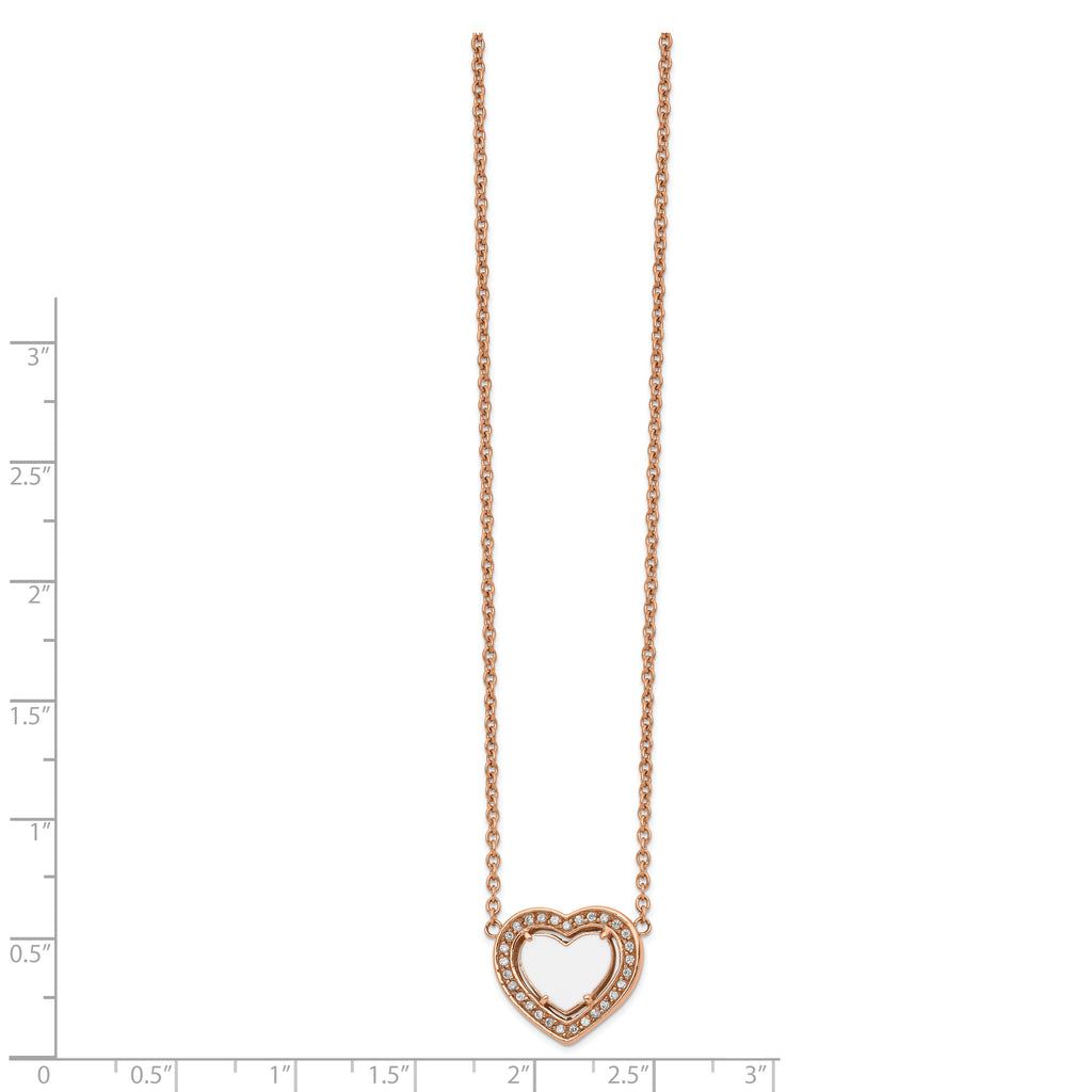 Chisel Stainless Steel Polished Rose IP-plated White Enamel with CZ Heart on a 19 inch Cable Chain with a 2 inch Extension Necklace