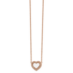 Chisel Stainless Steel Polished Rose IP-plated White Enamel with CZ Heart on a 19 inch Cable Chain with a 2 inch Extension Necklace