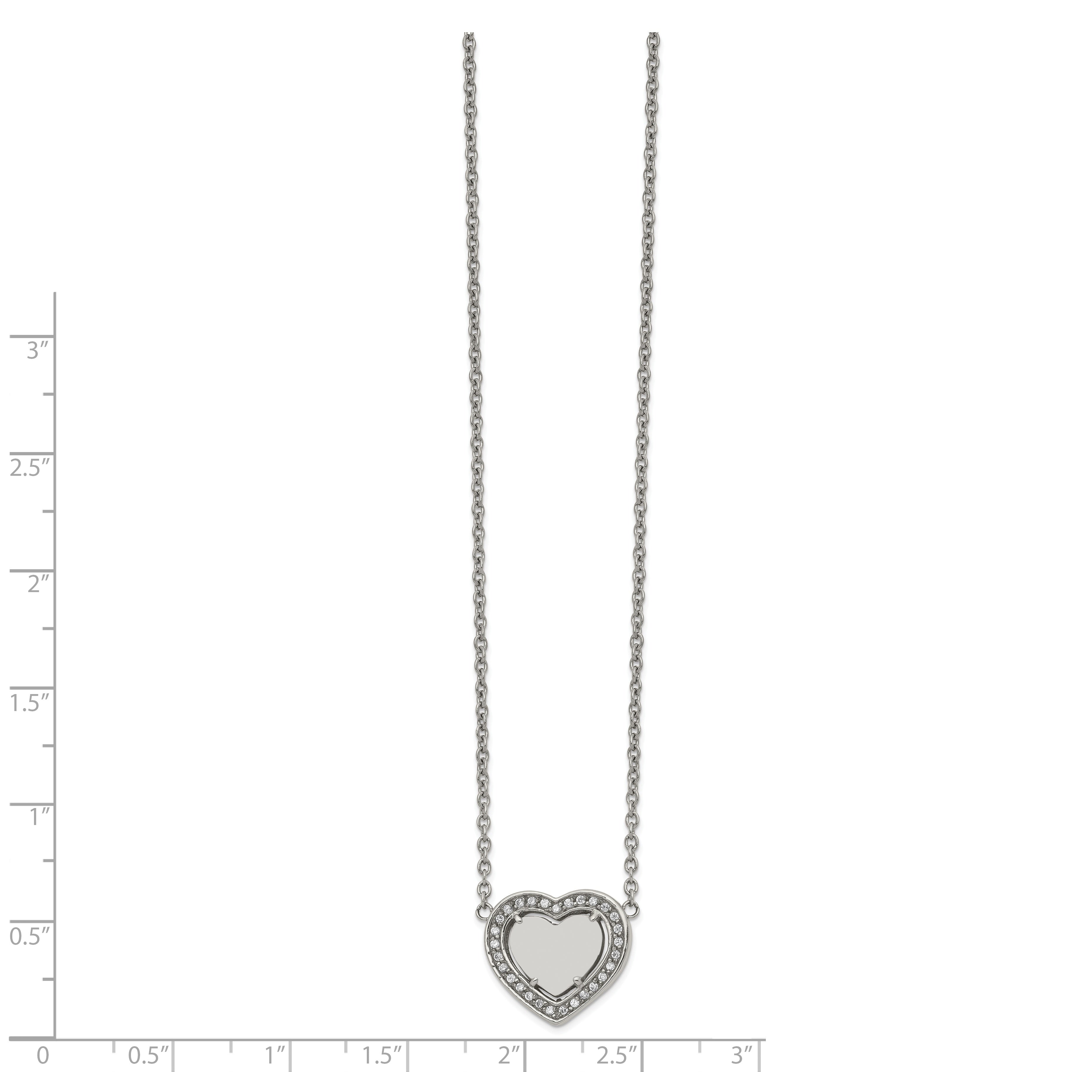 Chisel Stainless Steel Polished CZ Heart on a 19.25 inch Cable Chain with a 2 inch Extension Necklace