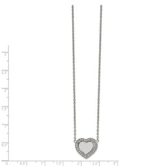 Chisel Stainless Steel Polished CZ Heart on a 19.25 inch Cable Chain with a 2 inch Extension Necklace