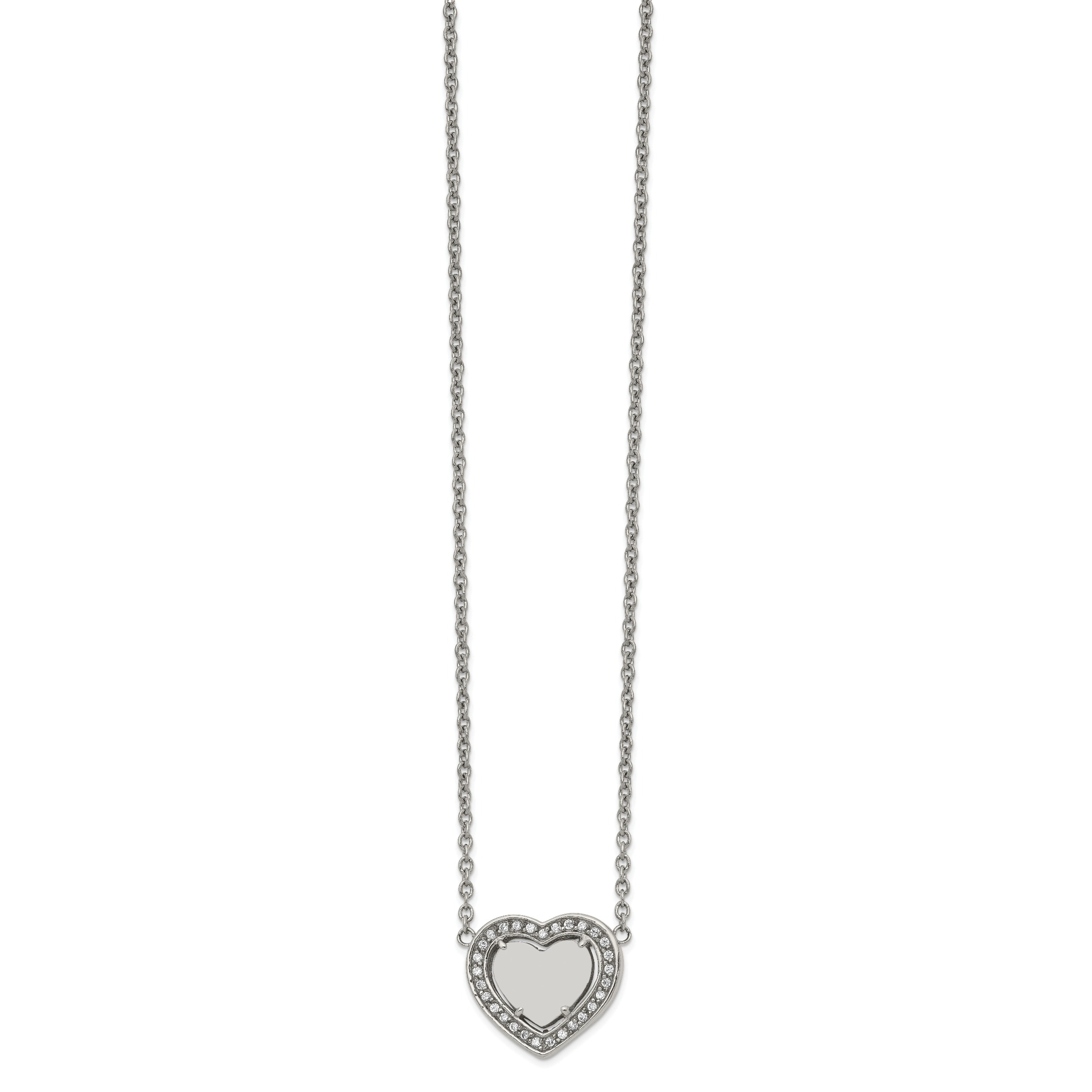 Chisel Stainless Steel Polished CZ Heart on a 19.25 inch Cable Chain with a 2 inch Extension Necklace Main image