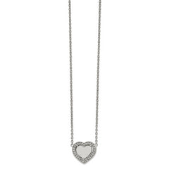 Chisel Stainless Steel Polished CZ Heart on a 19.25 inch Cable Chain with a 2 inch Extension Necklace
