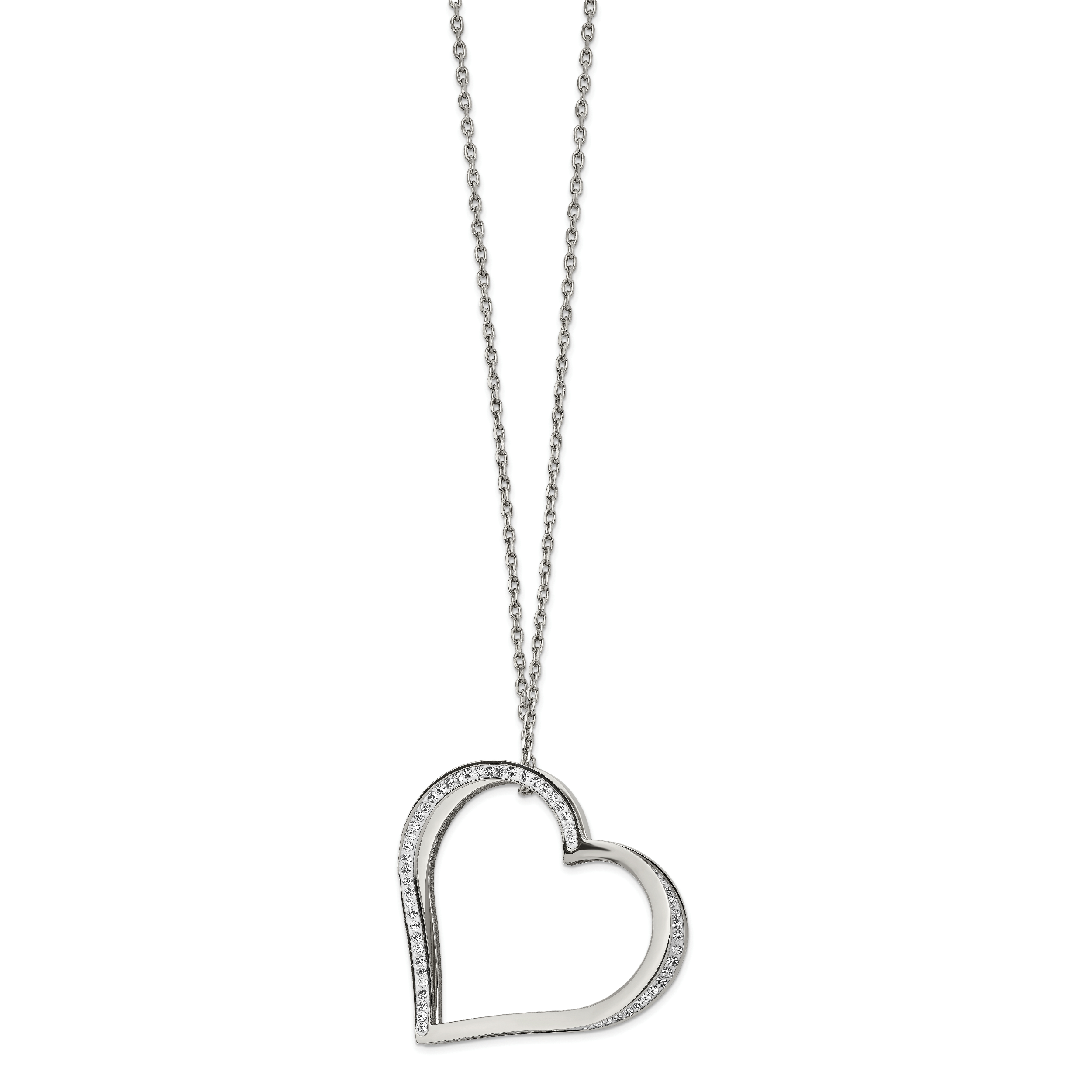 Chisel Stainless Steel Polished with Preciosa Crystal Heart Slide on an 18 inch Cable Chain Plus a 2 inch Extension Necklace Main image