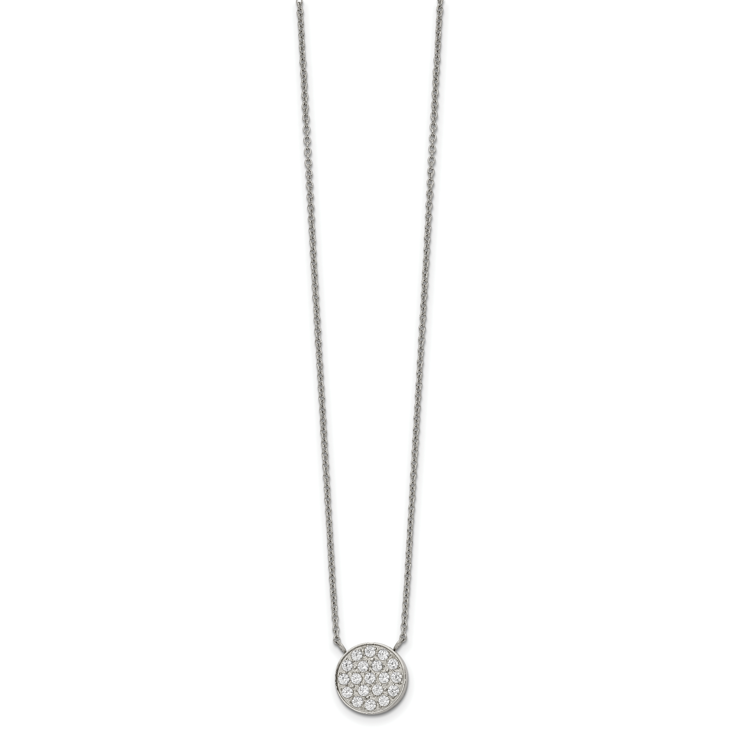 Chisel Stainless Steel Polished CZ Circle on a 17 inch Cable Chain with a 2 inch Extension Necklace Main image