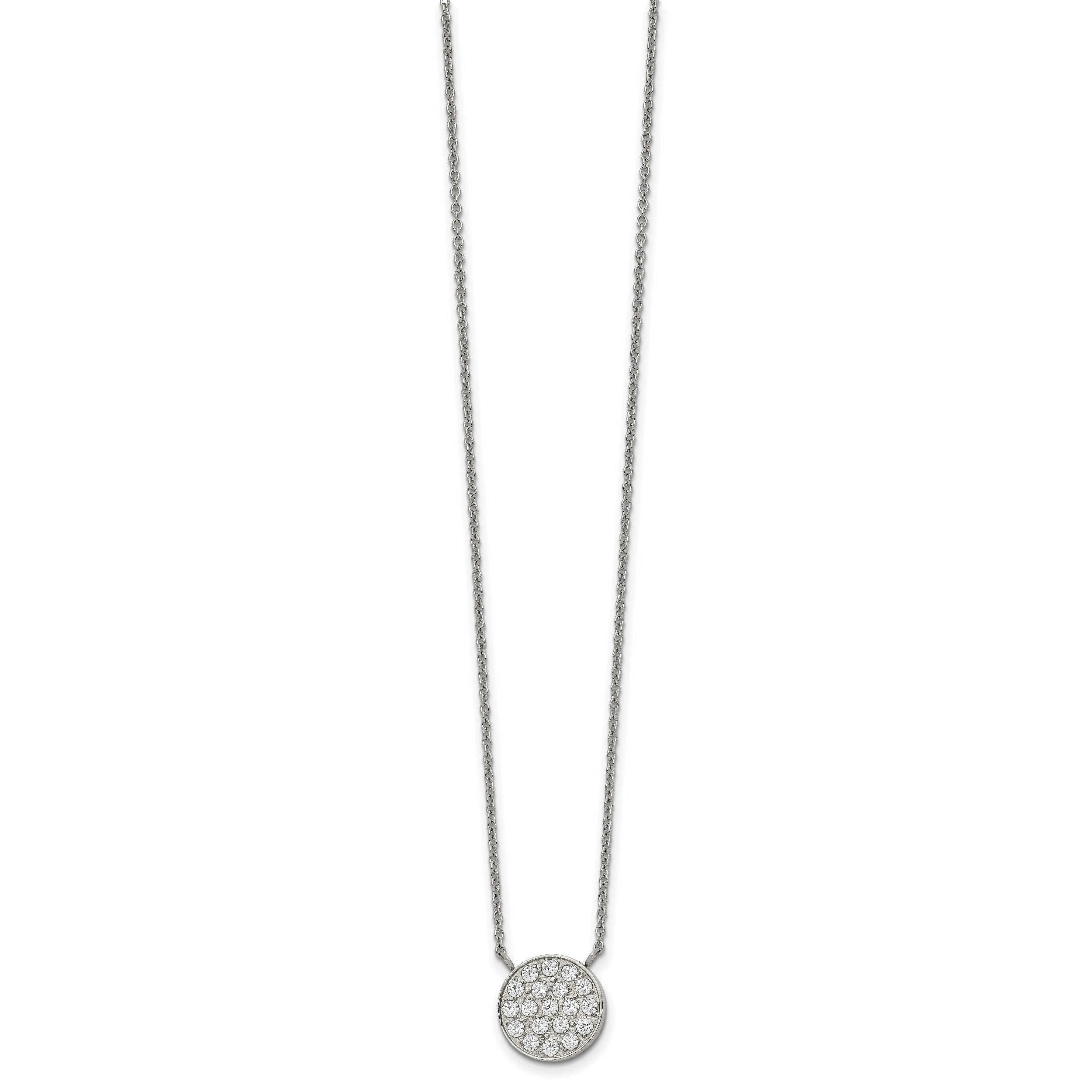 Chisel Stainless Steel Polished CZ Circle on a 17 inch Cable Chain with a 2 inch Extension Necklace