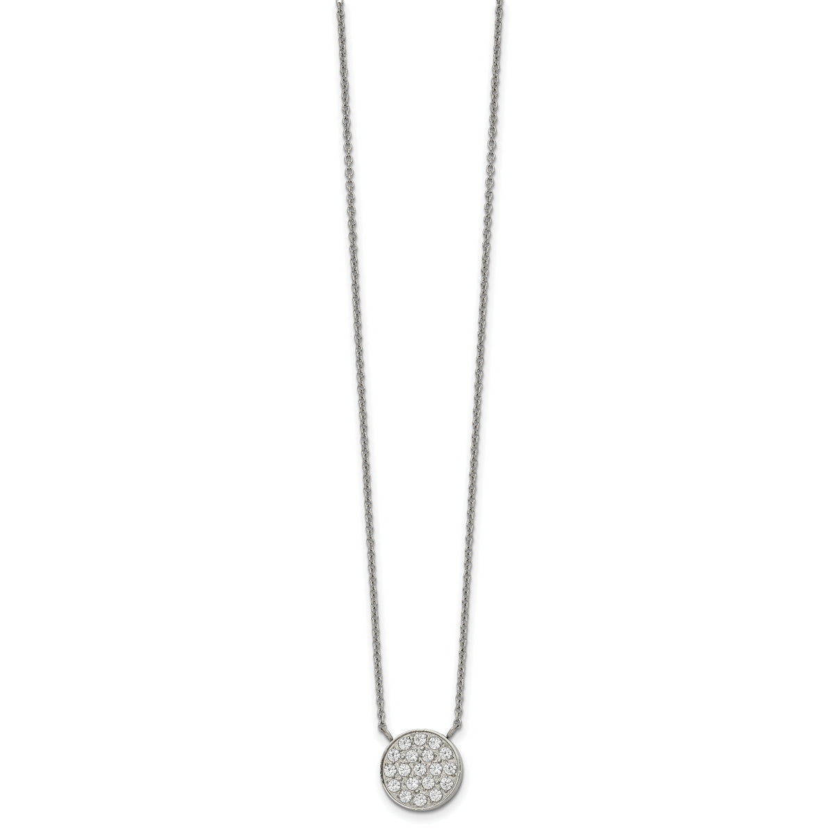 Chisel Stainless Steel Polished CZ Circle on a 17 inch Cable Chain with a 2 inch Extension Necklace