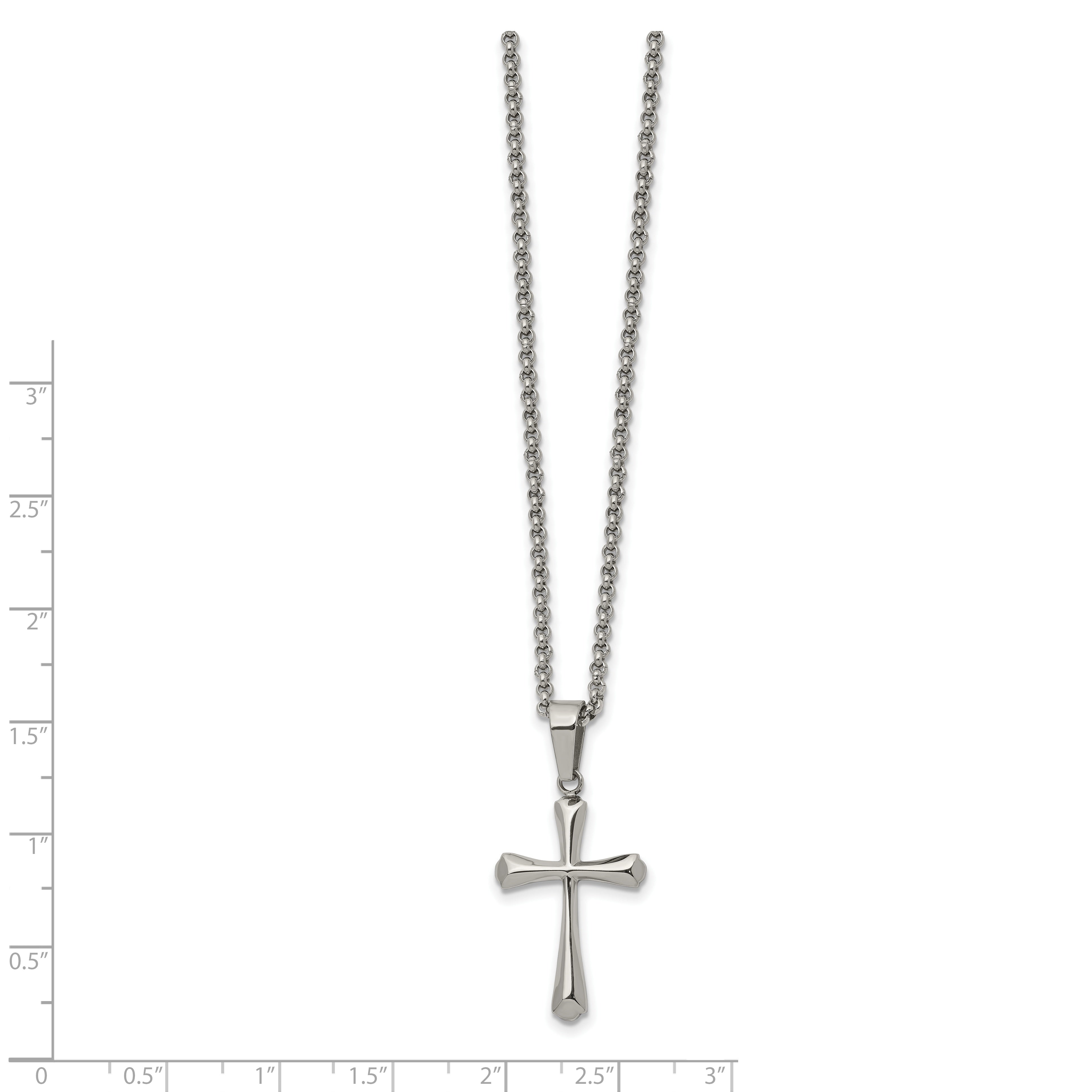 Chisel Stainless Steel Polished Cross Pendant on a 22 inch Rolo Chain Necklace