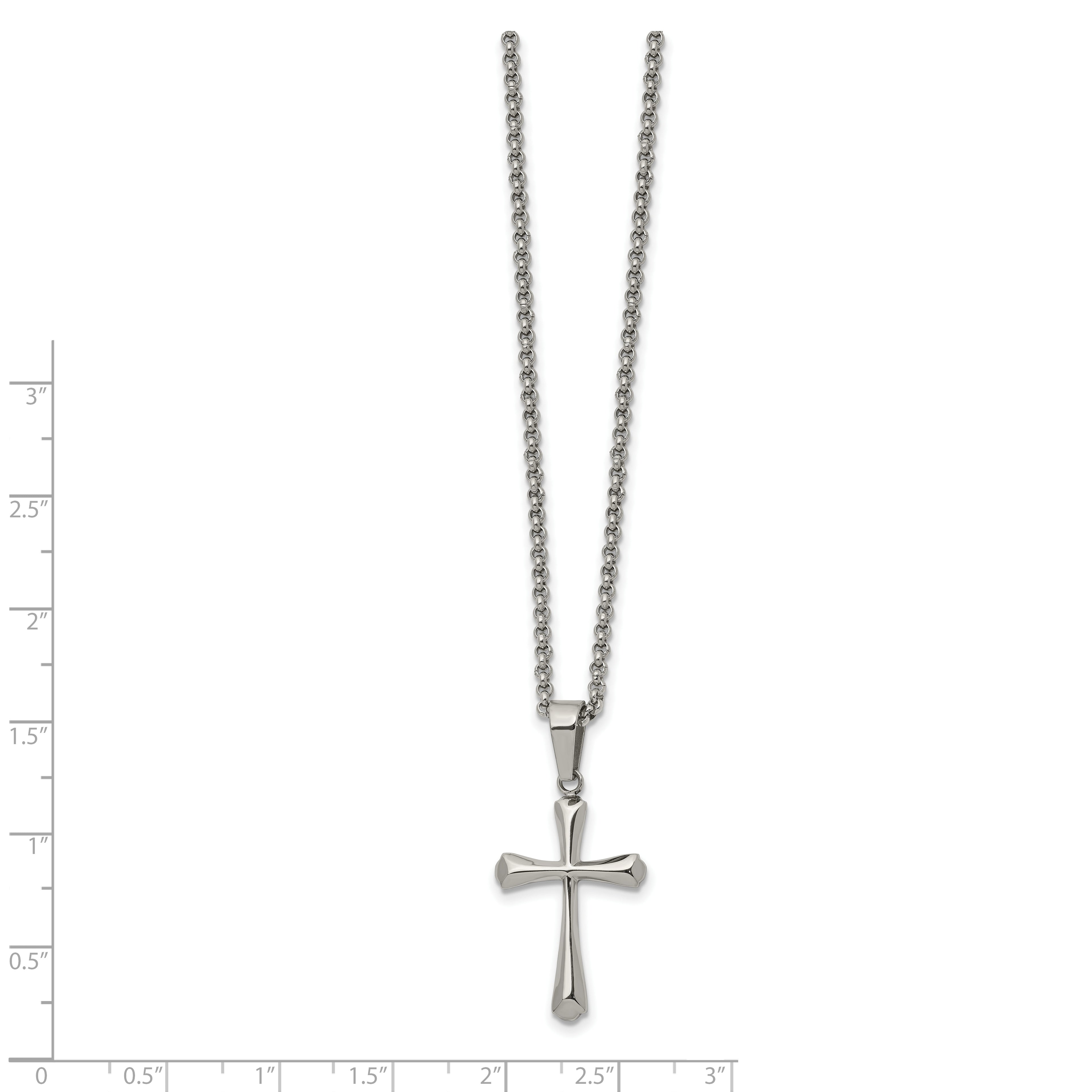 Chisel Stainless Steel Polished Cross Pendant on a 22 inch Rolo Chain Necklace