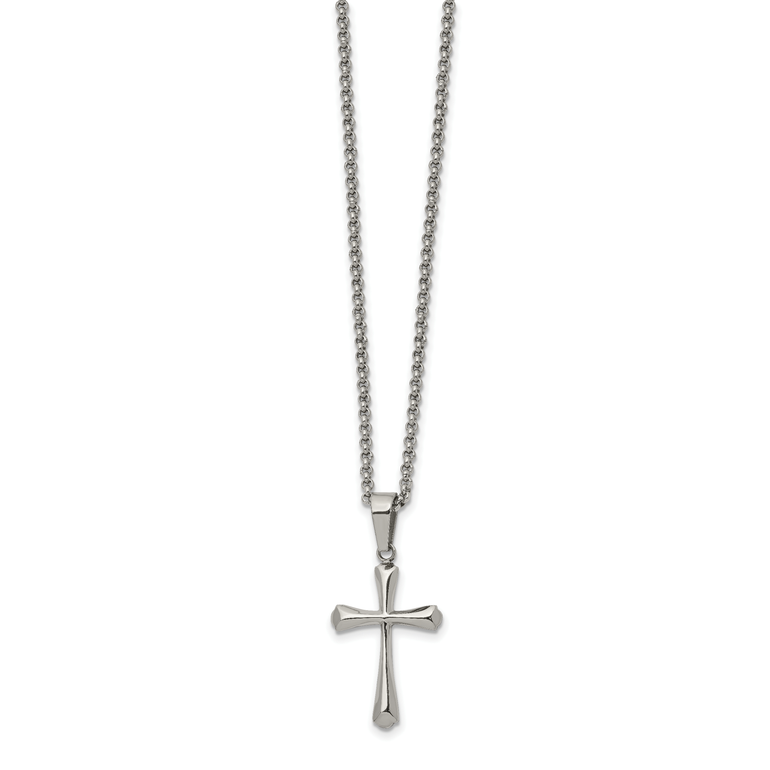 Chisel Stainless Steel Polished Cross Pendant on a 22 inch Rolo Chain Necklace Main image