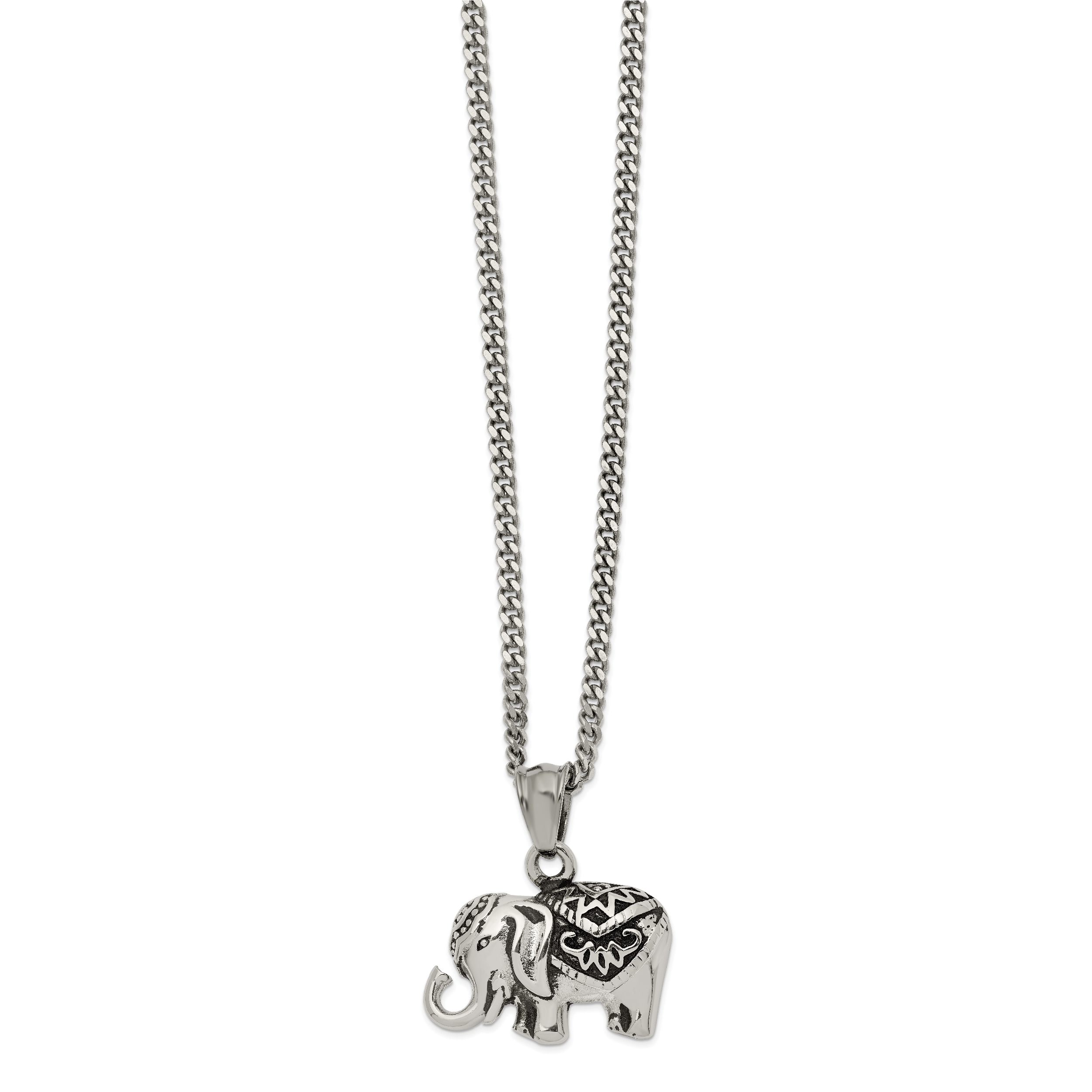 Chisel Stainless Steel Antiqued and Polished Elephant Pendant on a 20 inch Curb Chain Necklace Secondary image