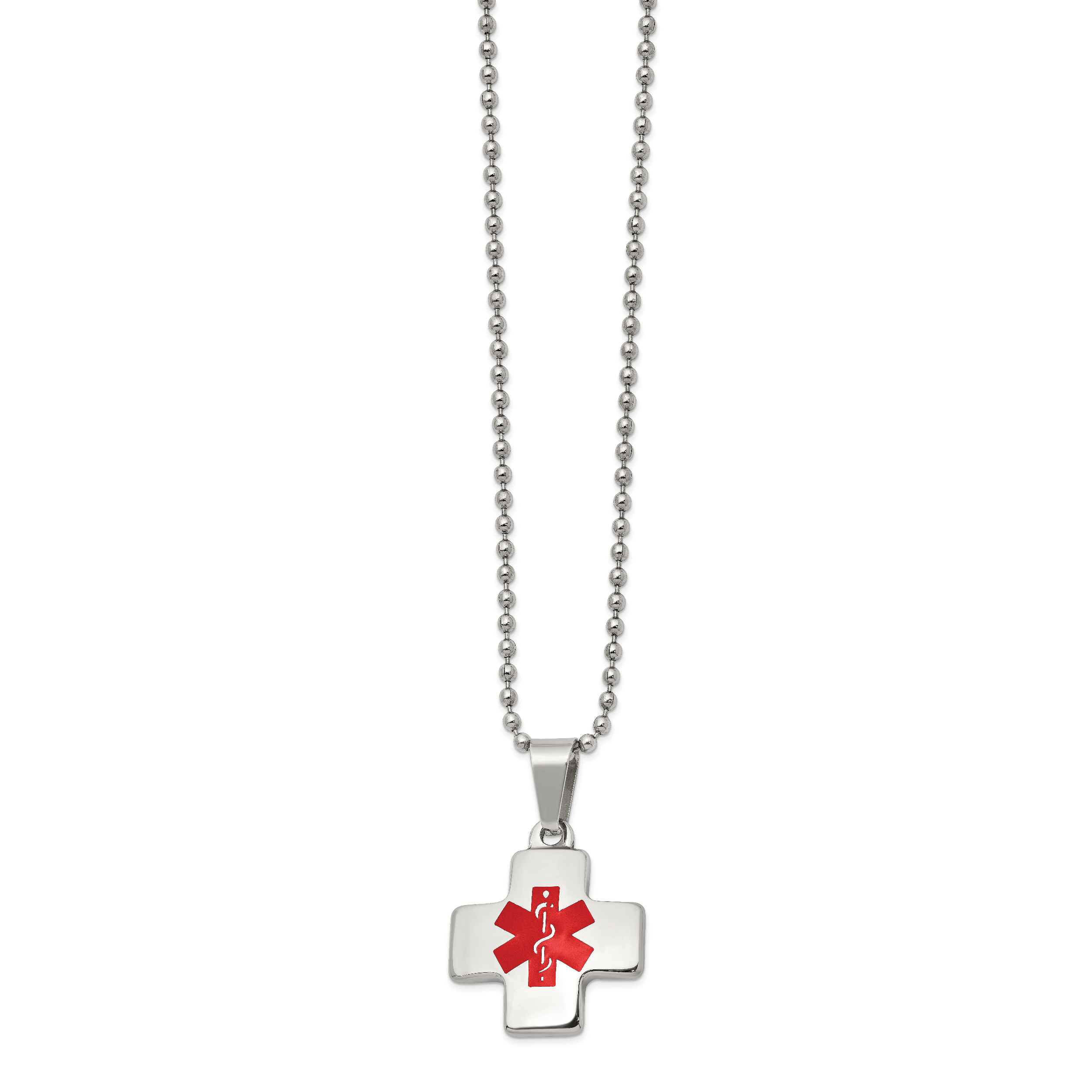 Chisel Stainless Steel Polished with Red Enamel Cross Medical ID Pendant on a 20 inch Ball Chain Necklace Main image