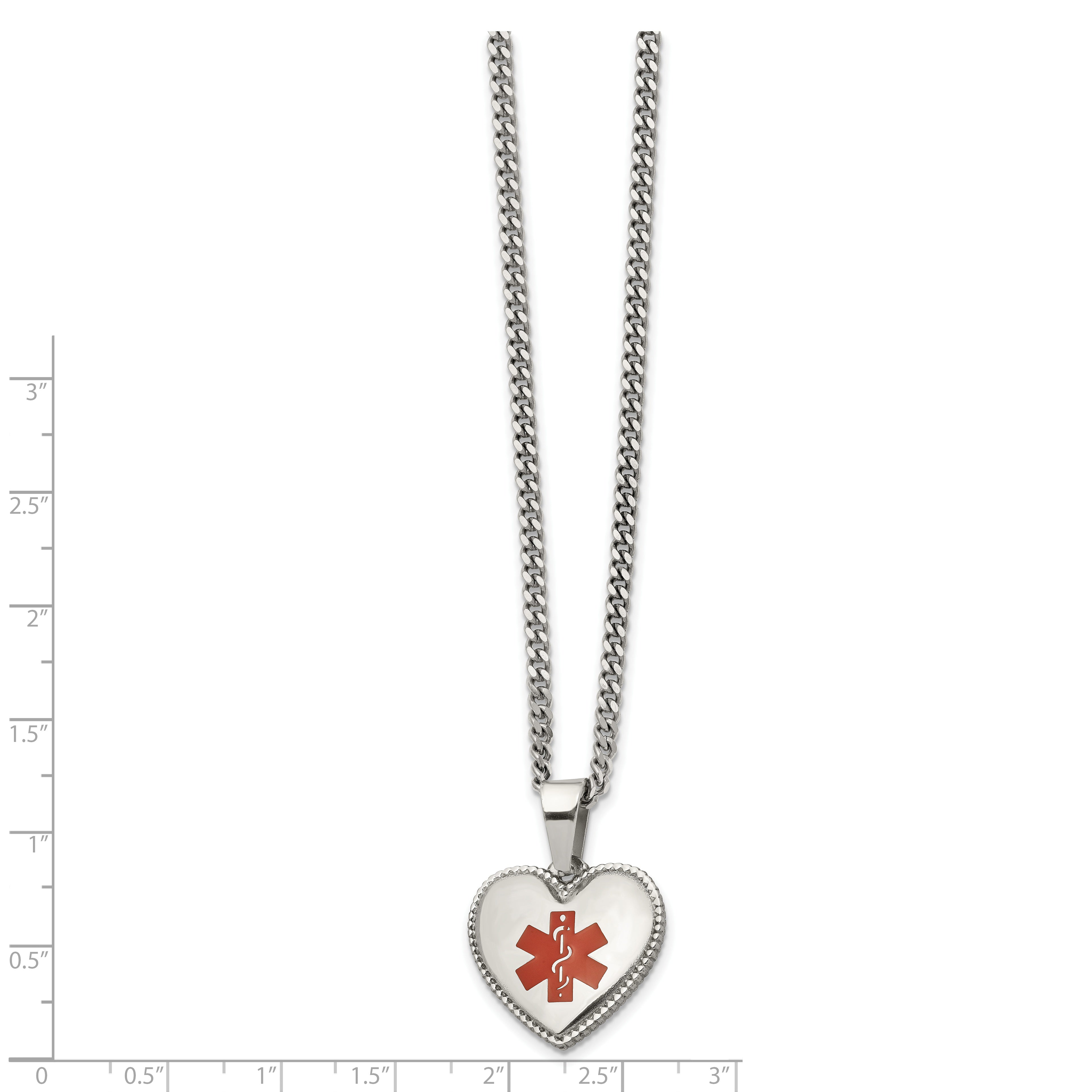 Chisel Stainless Steel Polished with Red Enamel Heart Medical ID Pendant on a 20 inch Curb Chain Necklace Secondary image