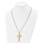Chisel Stainless Steel Polished Yellow IP-plated Cutout Crucifix Pendant on a 24 inch Curb Chain Necklace
